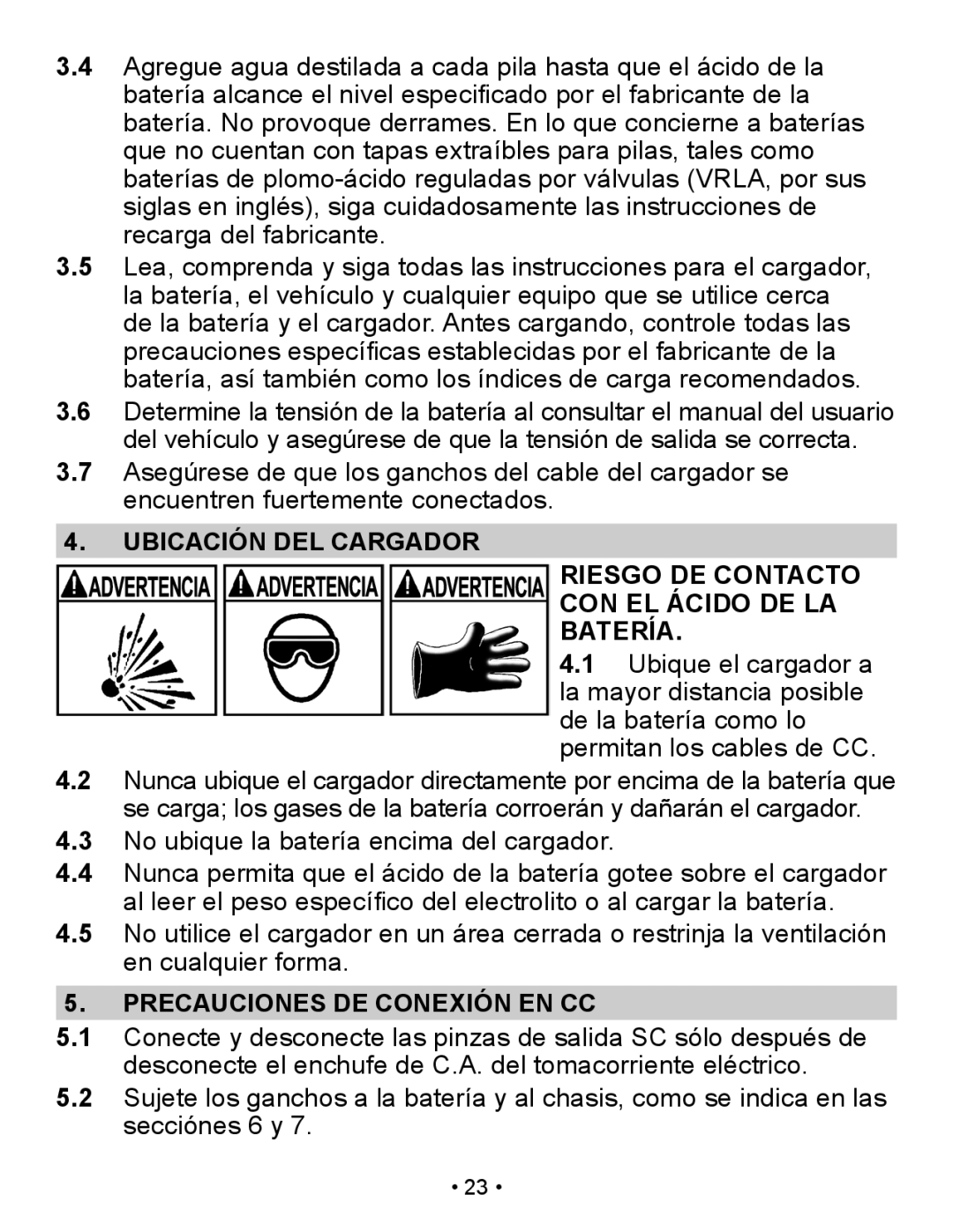 Schumacher SP2 owner manual Precauciones DE Conexión EN CC 