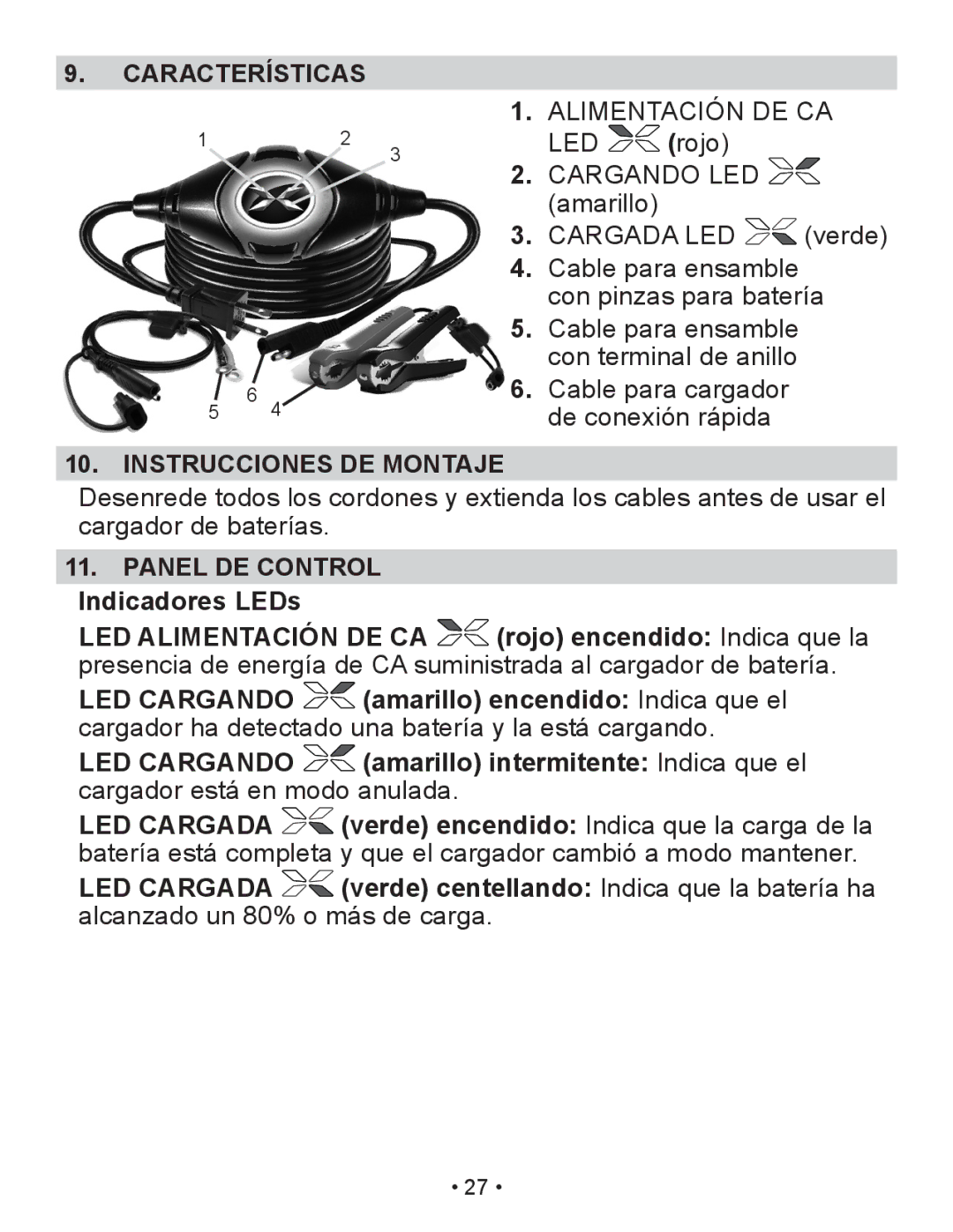 Schumacher SP2 owner manual Características Instrucciones DE Montaje, Alimentación DE CA 