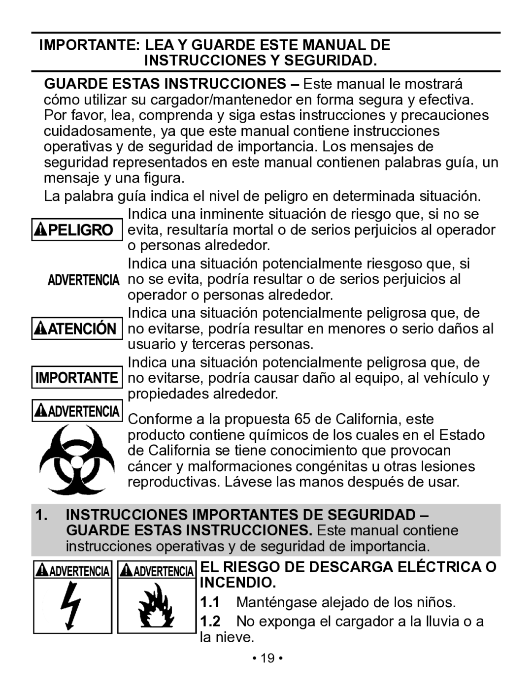 Schumacher SP3 owner manual EL Riesgo DE Descarga Eléctrica O Incendio 