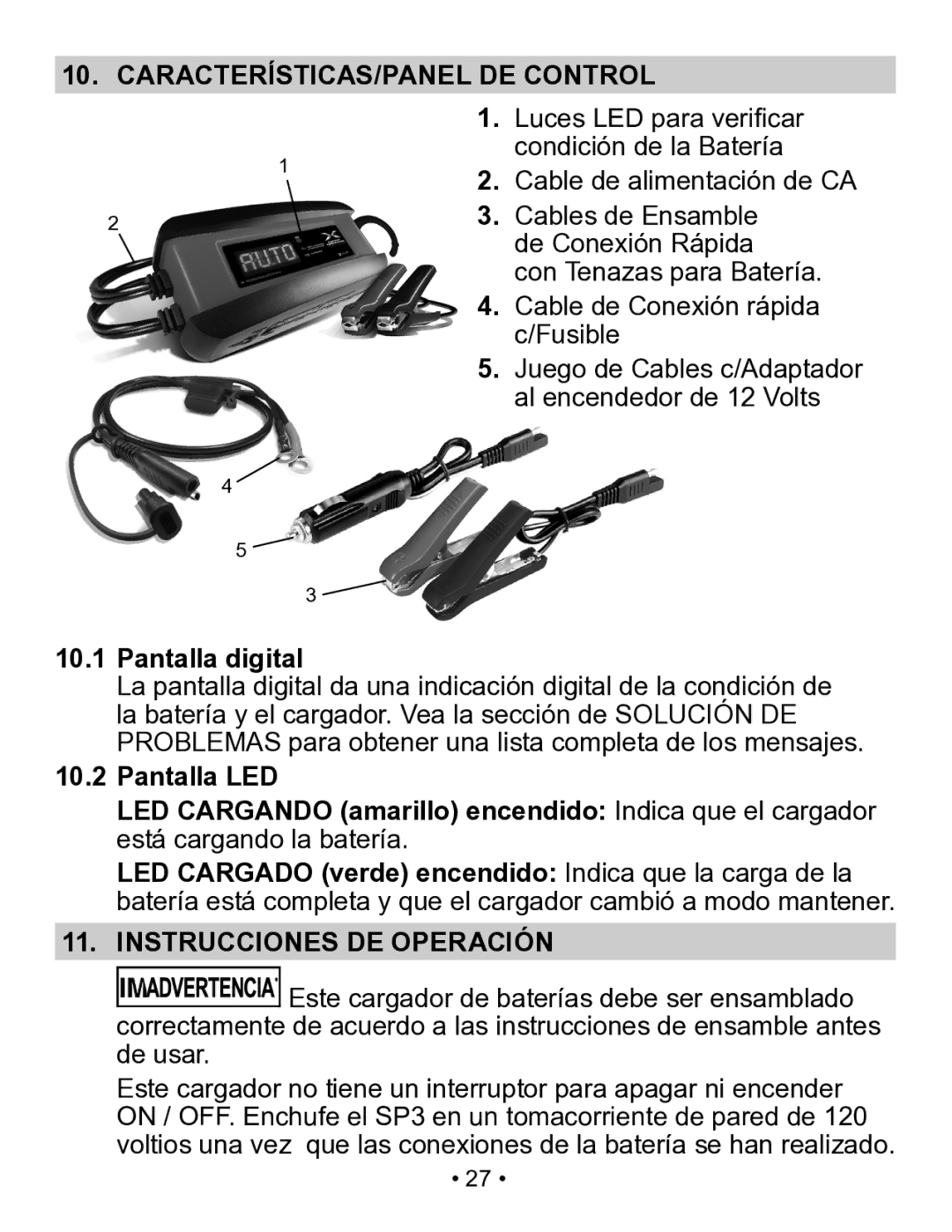 Schumacher SP3 owner manual CARACTERÍSTICAS/PANEL DE Control, Pantalla digital, Instrucciones DE Operación 