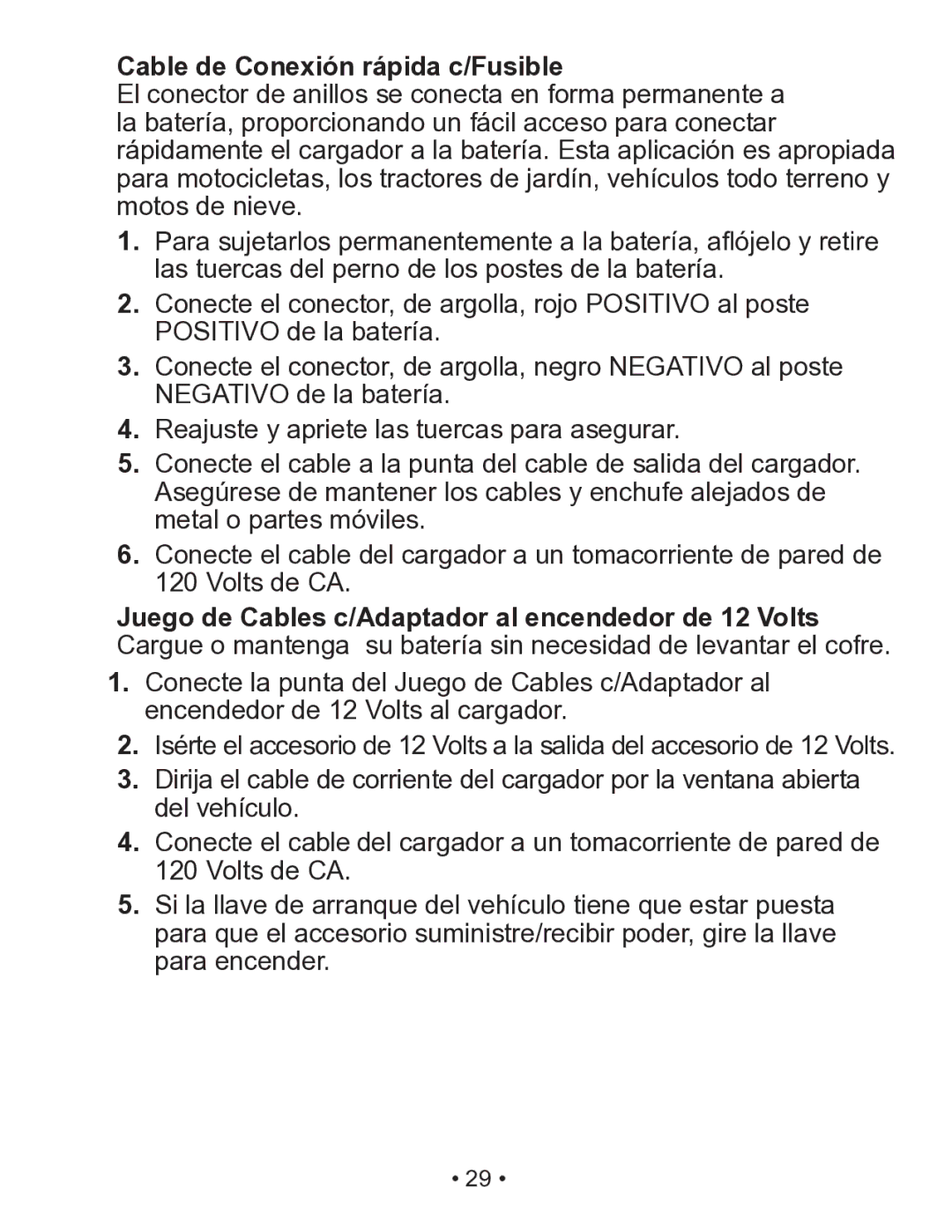 Schumacher SP3 owner manual Cable de Conexión rápida c/Fusible 