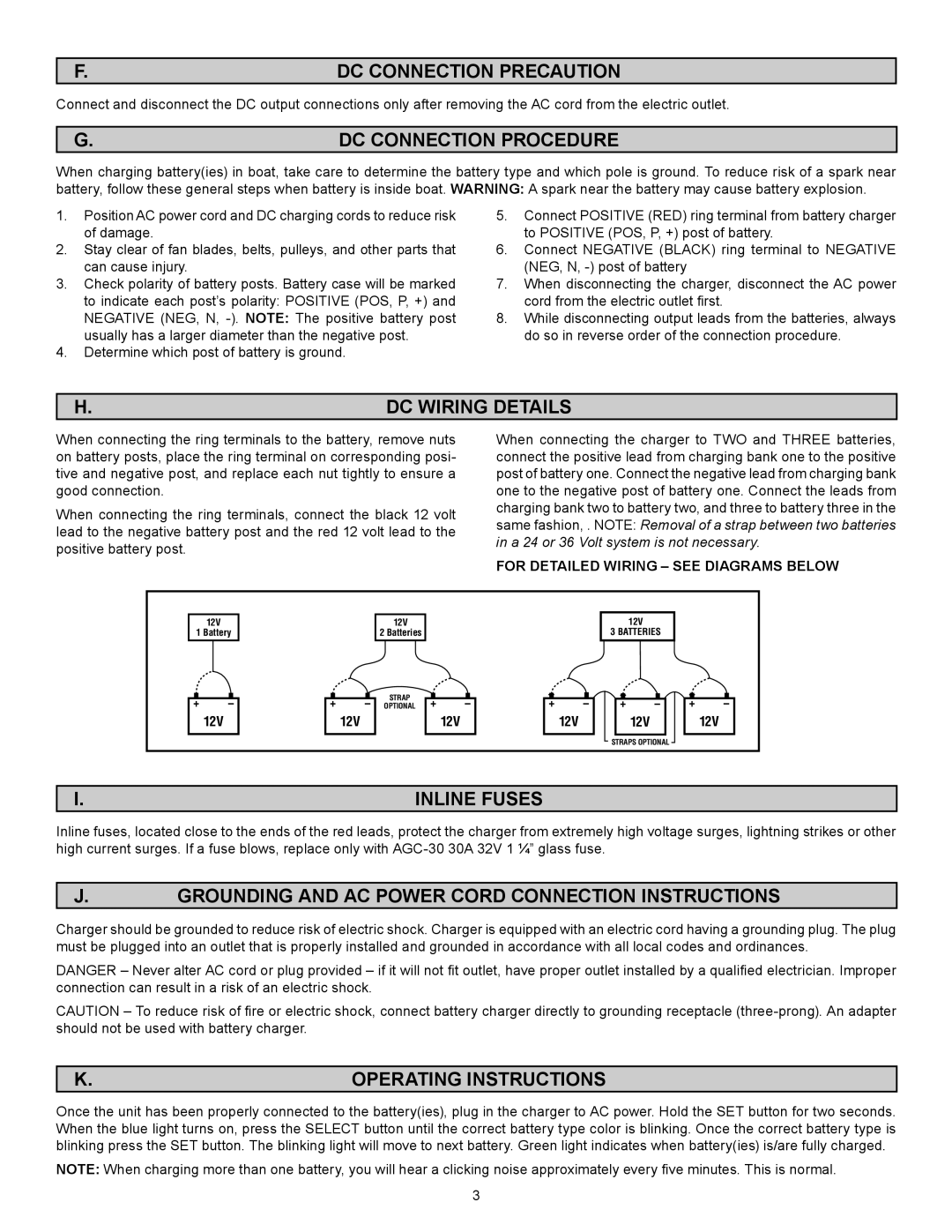 Schumacher SS-15A1-OB, SS-15A2-OB DC Connection Precaution, DC Connection Procedure, DC Wiring Details, Inline Fuses 