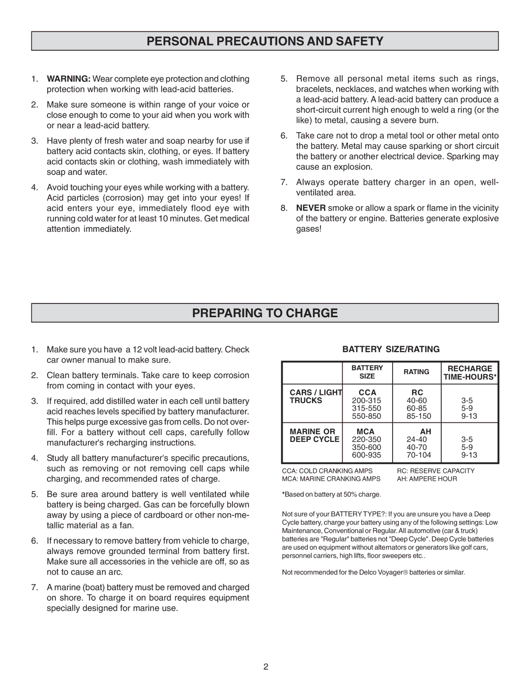 Schumacher SS-51A-PE owner manual Personal Precautions and Safety, Preparing to Charge 