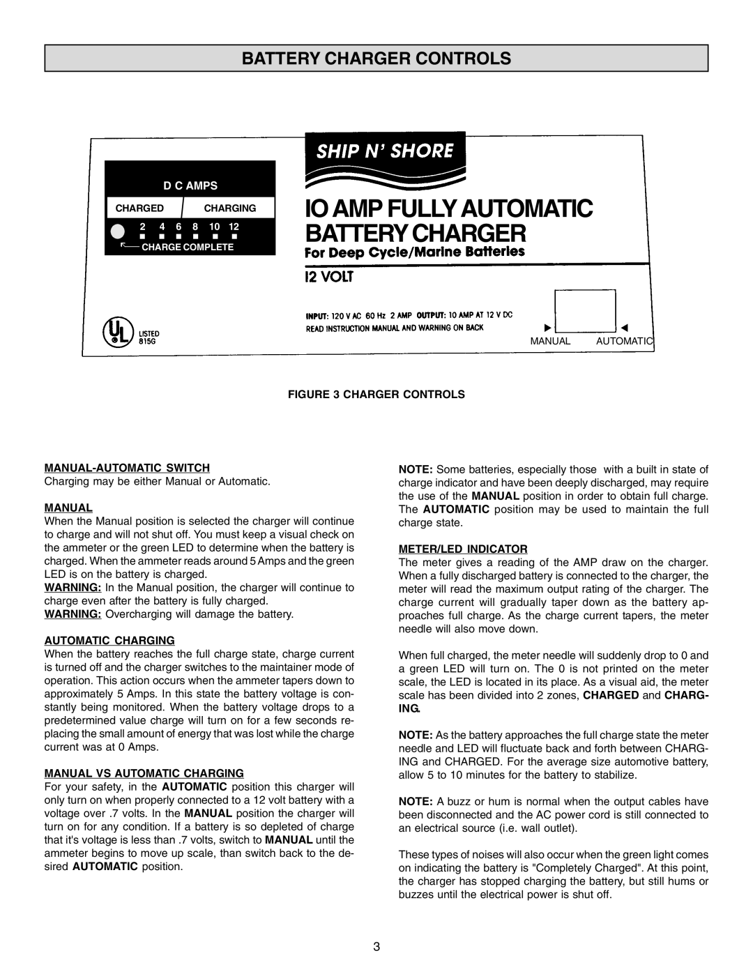 Schumacher SS-51A-PE owner manual Battery Charger Controls 