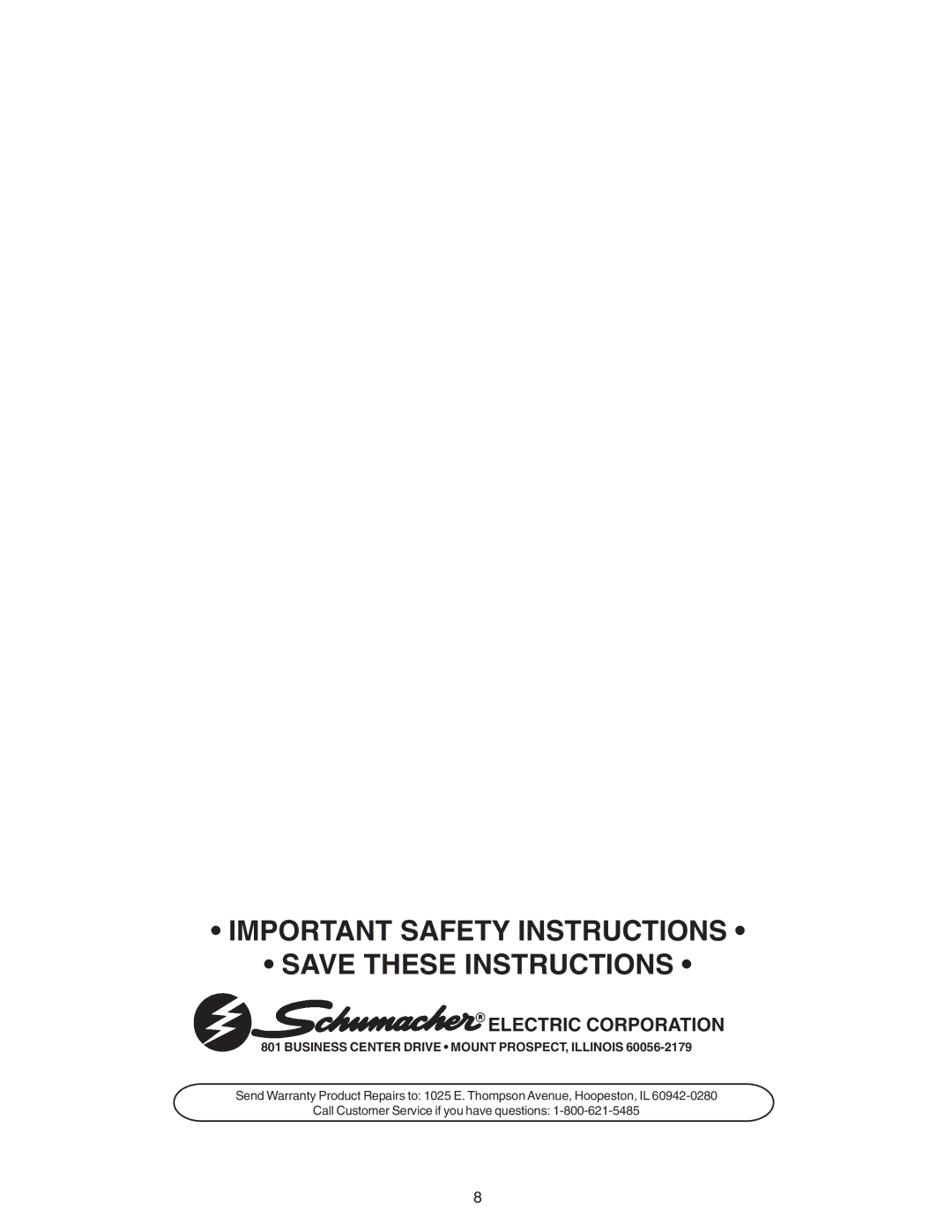 Schumacher SS-51A-PE owner manual Important Safety Instructions, Electric Corporation 