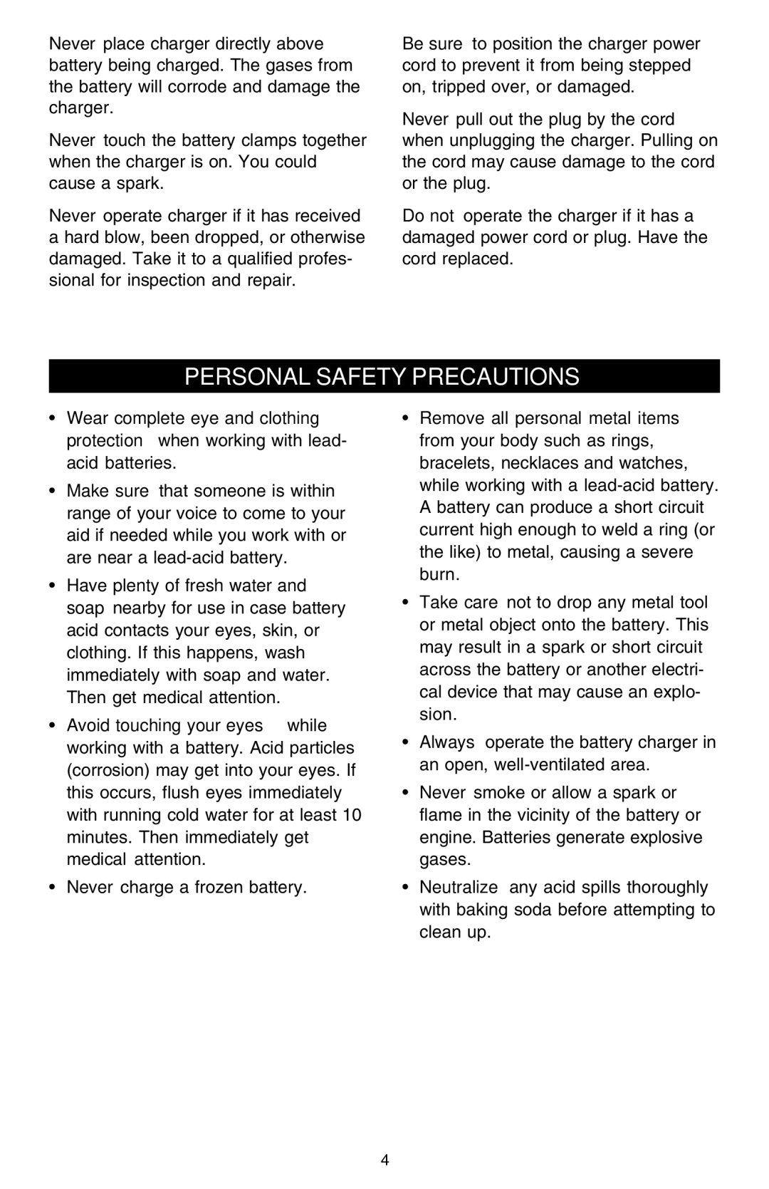 Schumacher SSF-1000A owner manual Personal Safety Precautions 