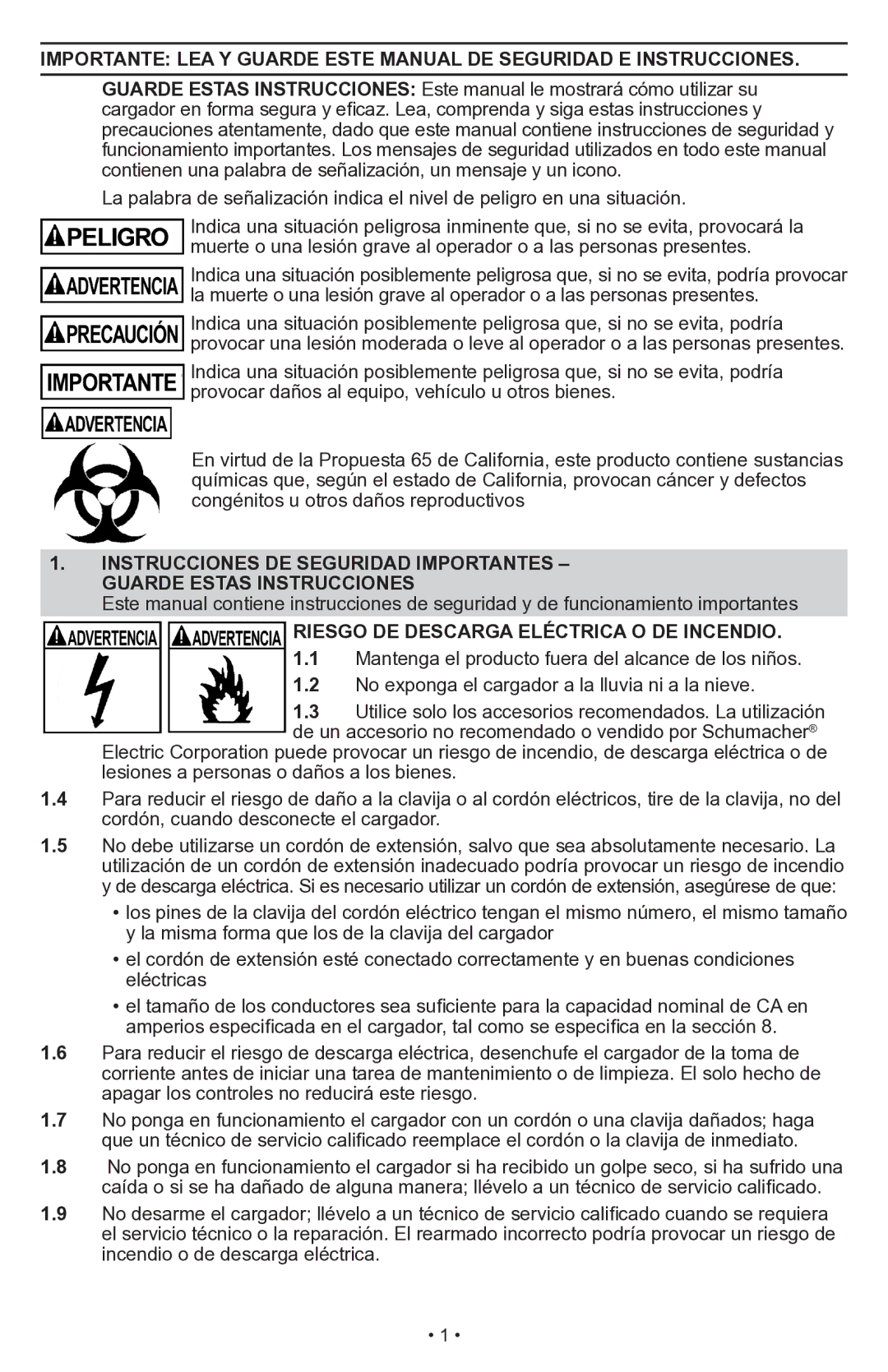 Schumacher SWI-1555A owner manual Riesgo DE Descarga Eléctrica O DE Incendio 