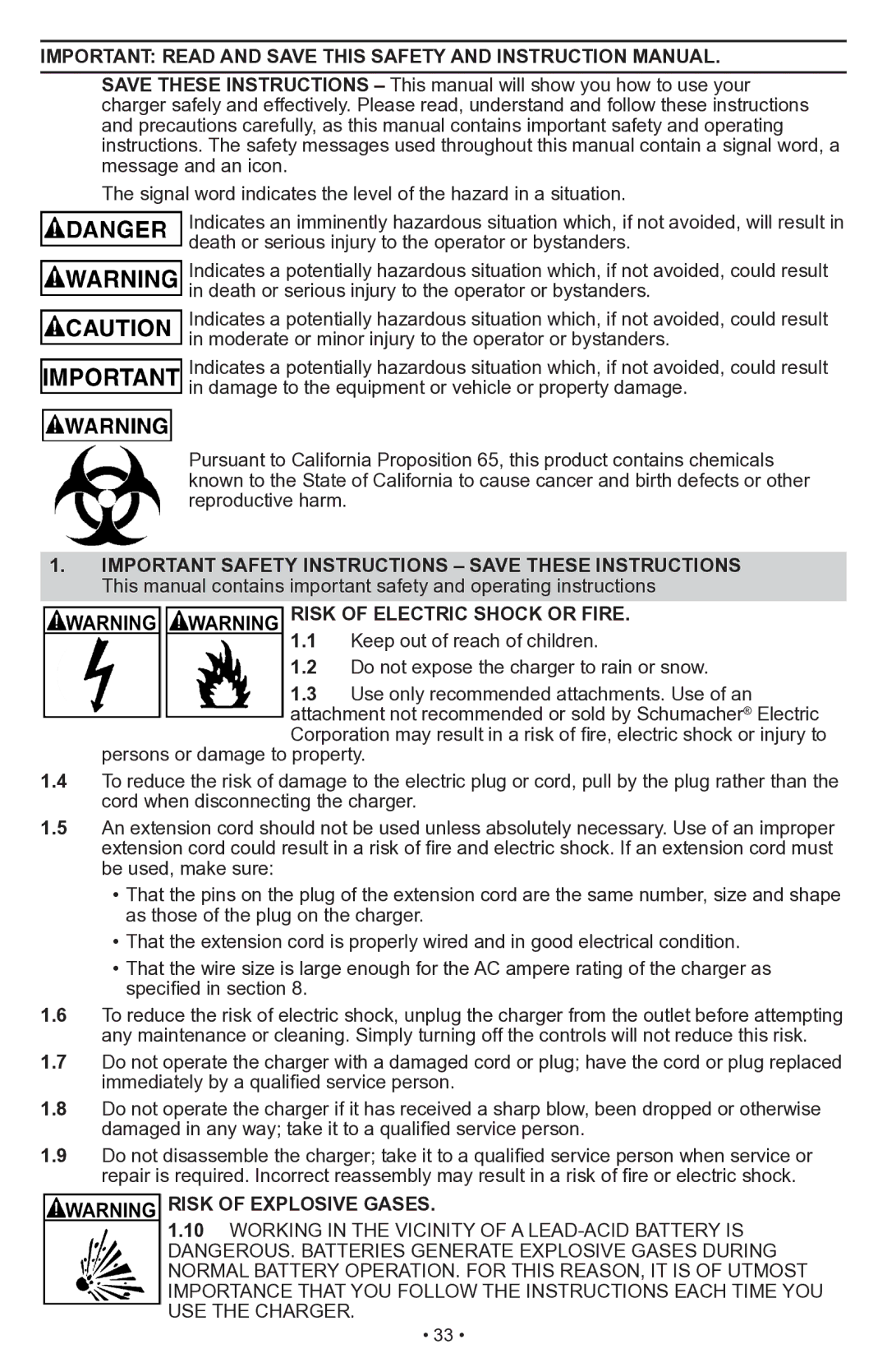 Schumacher SWI-1555A owner manual Important Safety Instructions Save These Instructions, Risk of Electric Shock or Fire 