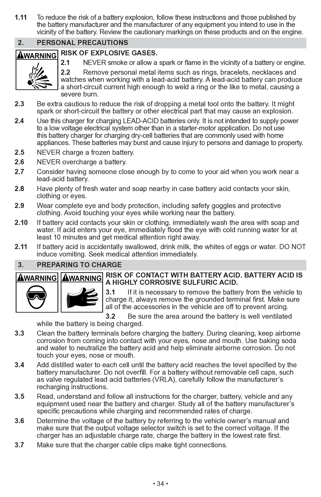 Schumacher SWI-1555A owner manual Personal Precautions Risk of Explosive Gases 