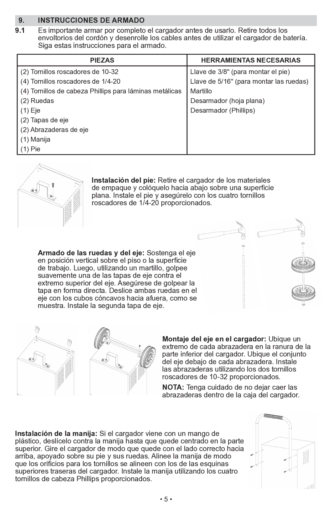 Schumacher SWI-1555A owner manual Instrucciones DE Armado, Piezas Herramientas Necesarias 