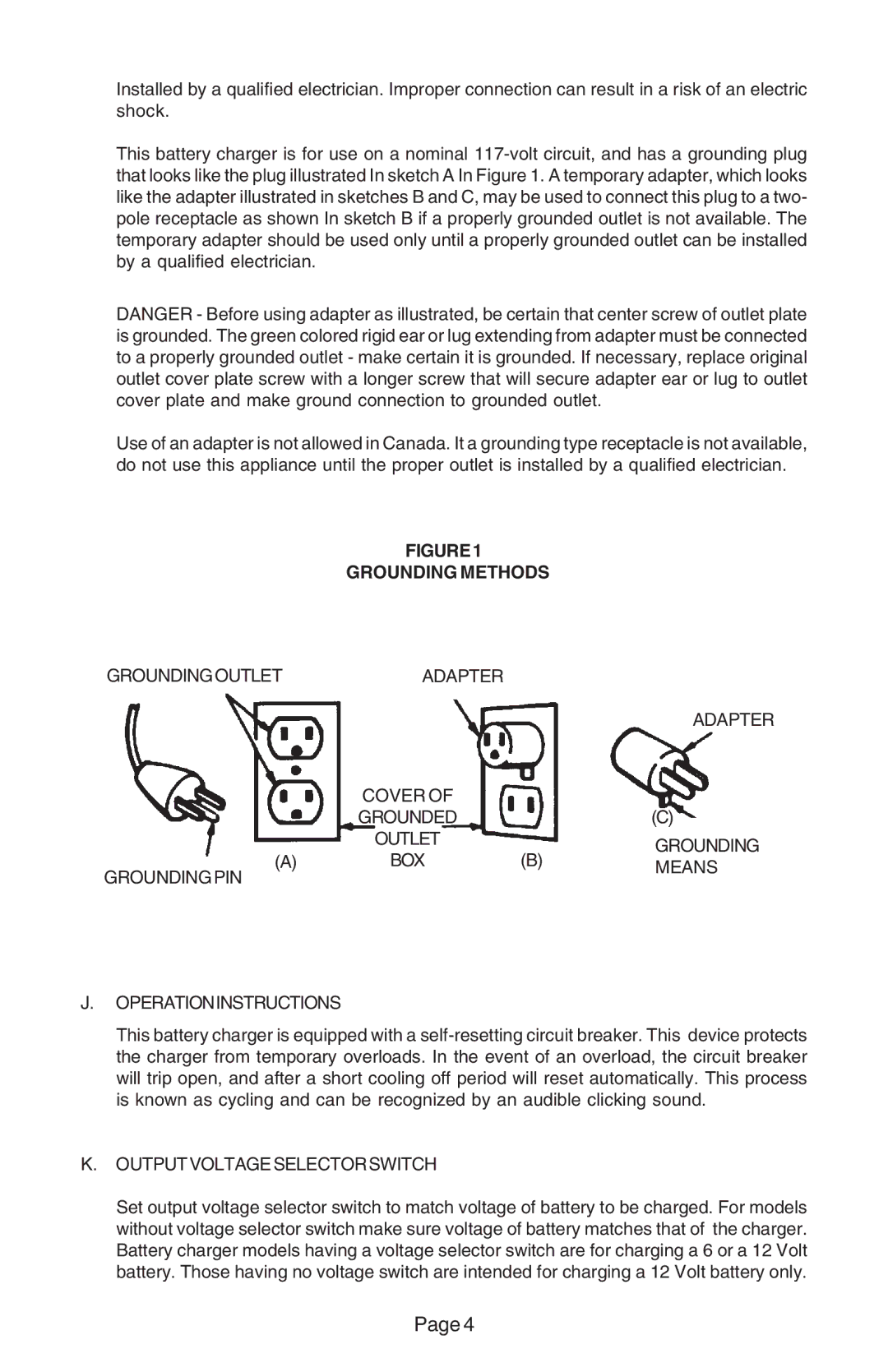 Schumacher 83, WS-63, SE-82-6, CM-1 Groundingoutlet Adapter Cover Grounded Outlet, Means, Groundingpin Operationinstructions 