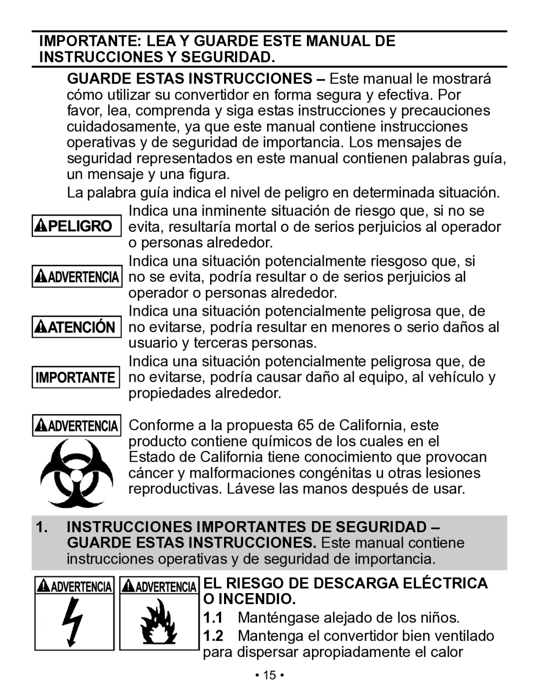 Schumacher X141B owner manual EL Riesgo DE Descarga Eléctrica Incendio 