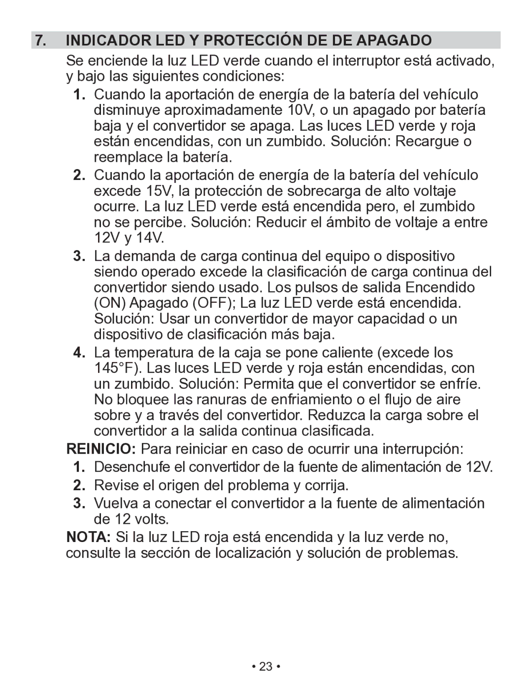 Schumacher X141B owner manual Indicador LED Y Protección DE DE Apagado 