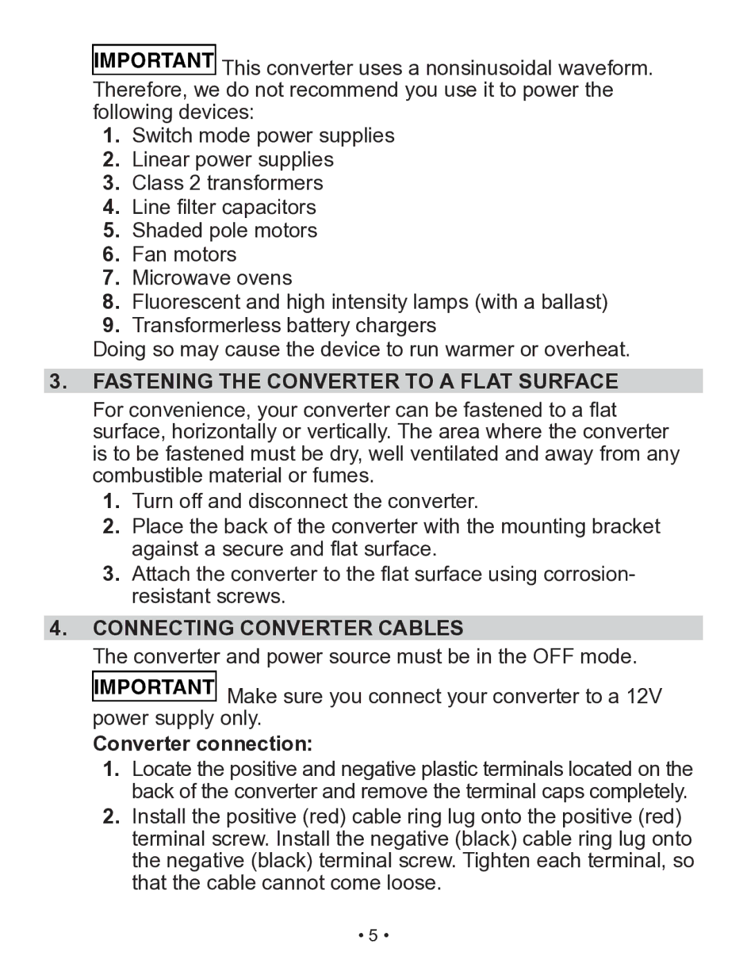 Schumacher X141B owner manual Fastening the Converter to a Flat Surface, Connecting Converter Cables, Converter connection 