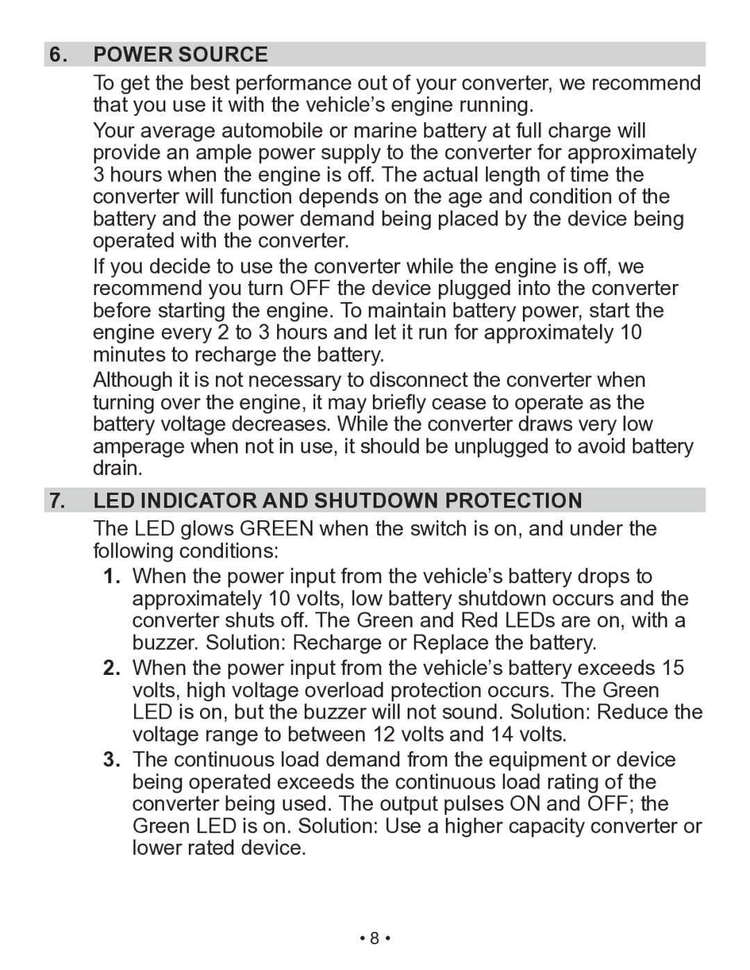 Schumacher X141B owner manual Power Source, LED Indicator and Shutdown Protection 