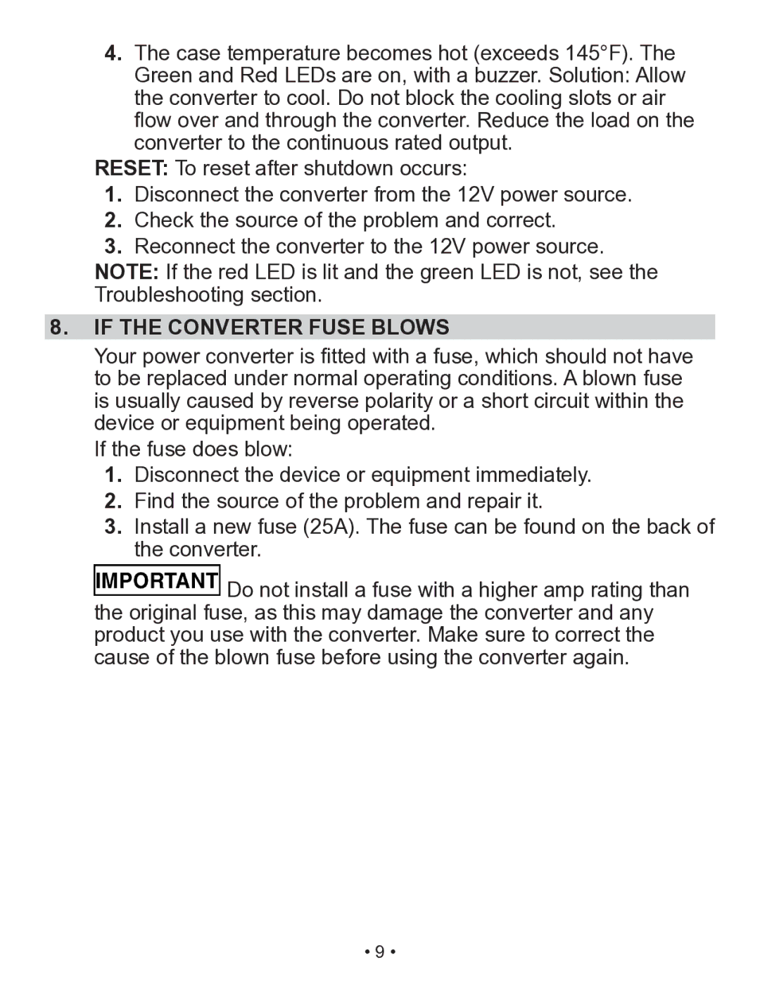 Schumacher X141B owner manual If the Converter Fuse Blows 