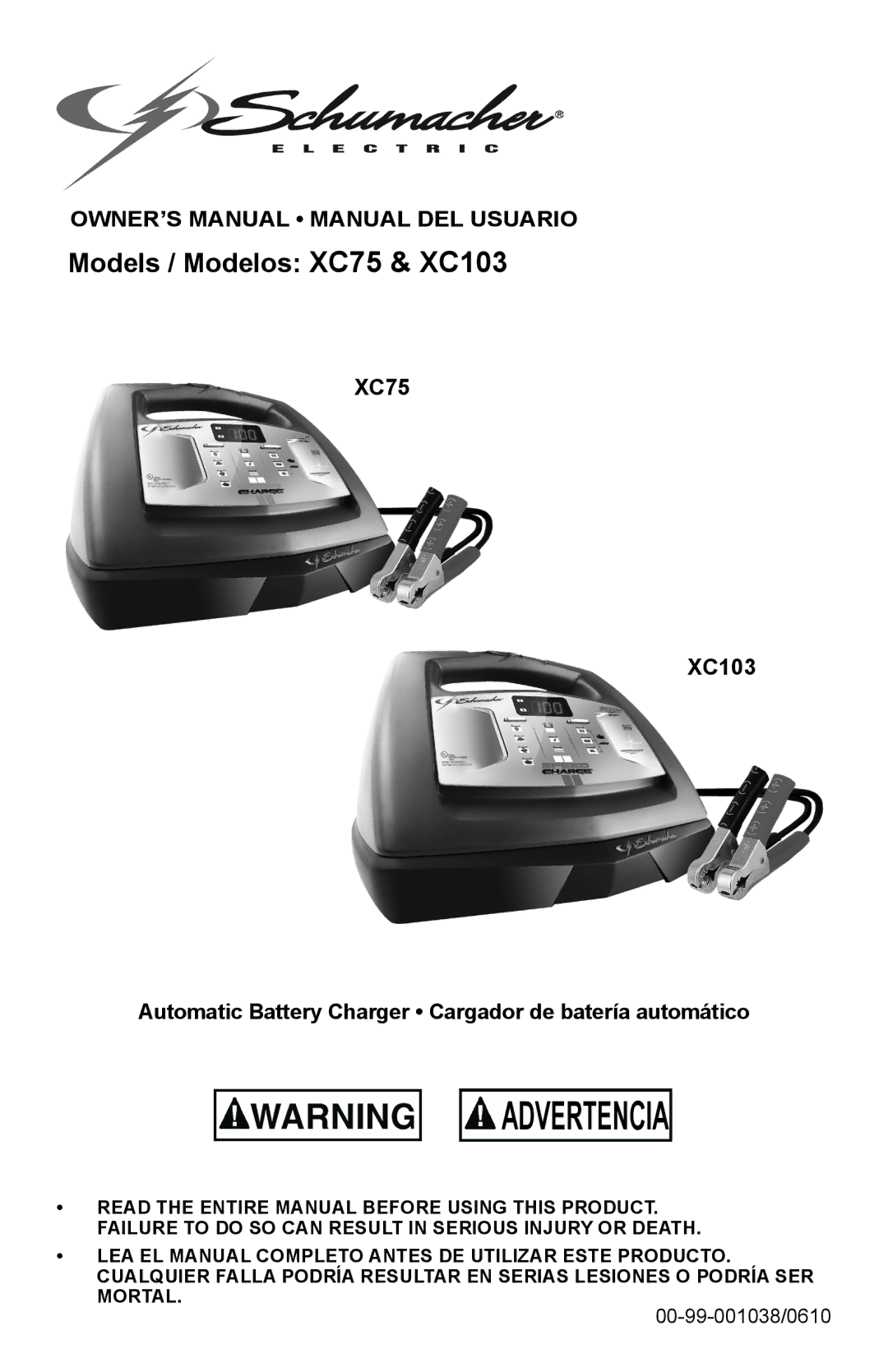 Schumacher XC75, XC103 owner manual Advertencia 