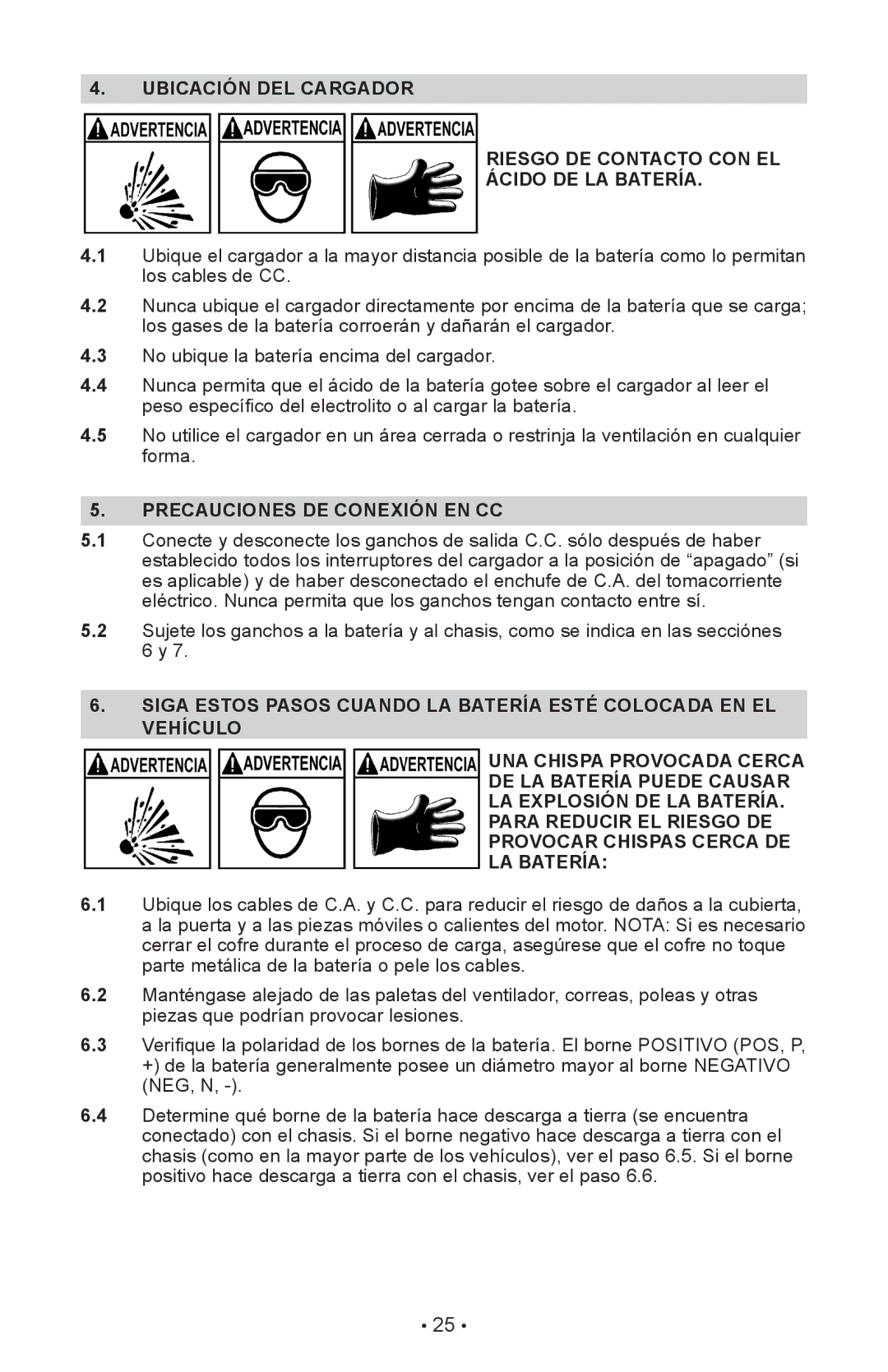 Schumacher XC75, XC103 owner manual Precauciones DE Conexión EN CC 