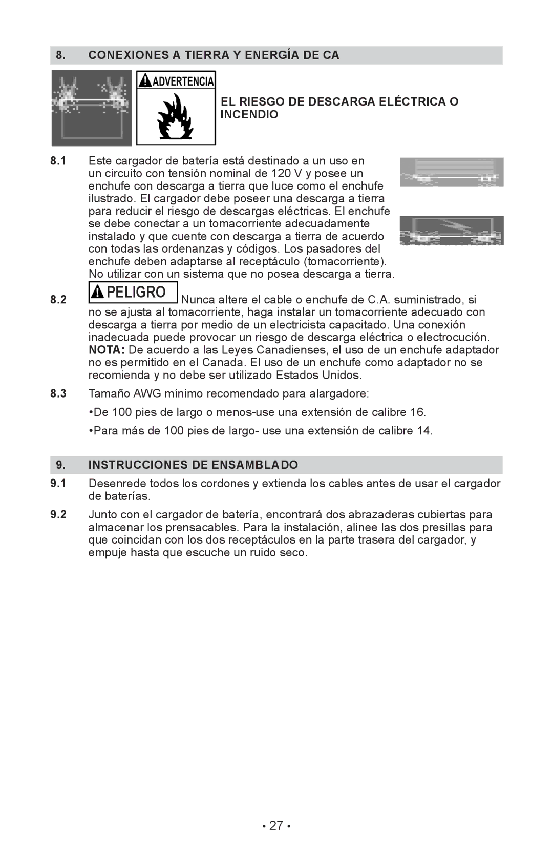 Schumacher XC75, XC103 owner manual Conexiones a tierra y energía de CA, Instrucciones DE Ensamblado 