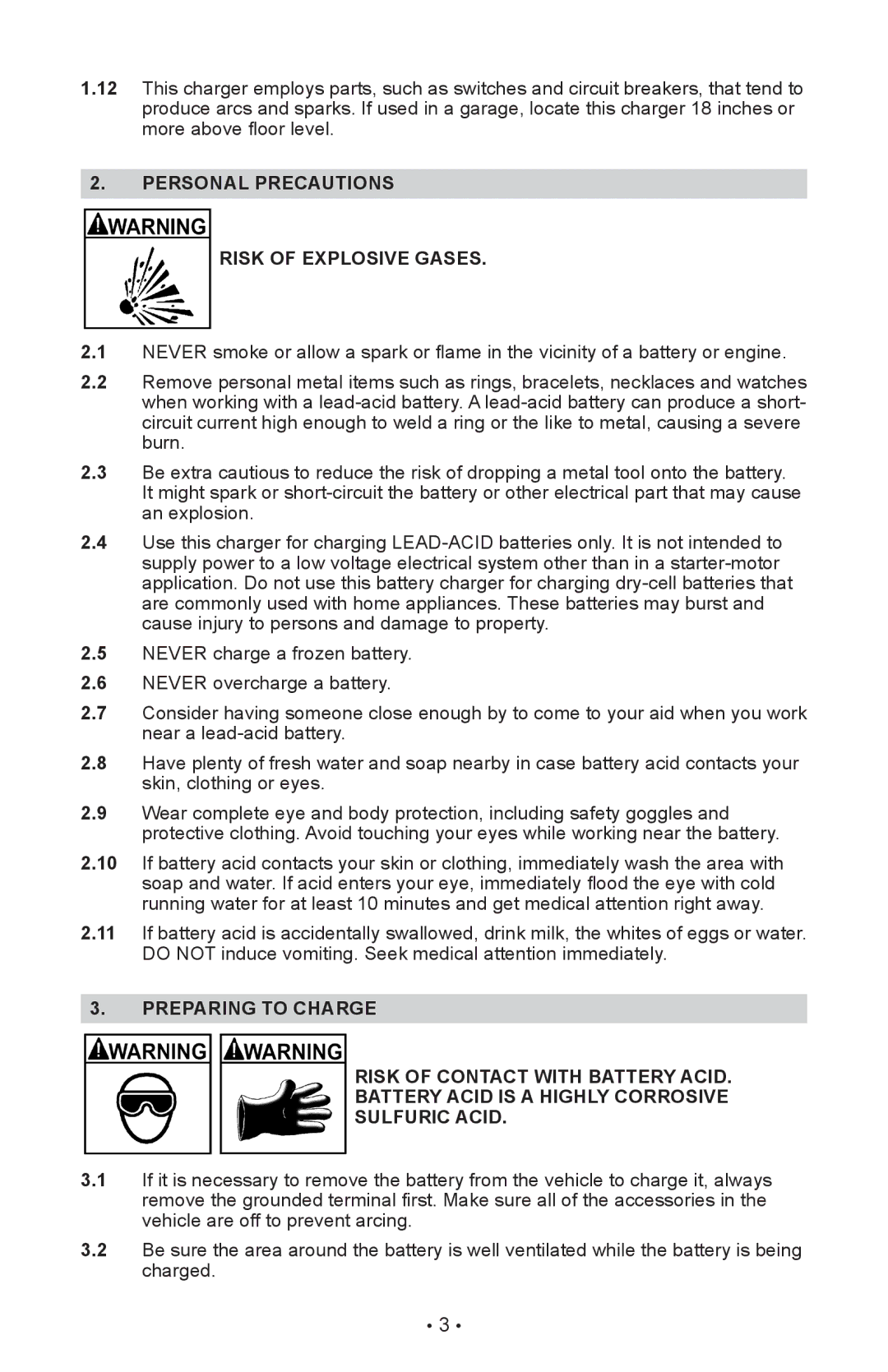 Schumacher XC75, XC103 owner manual Personal Precautions Risk of Explosive Gases 