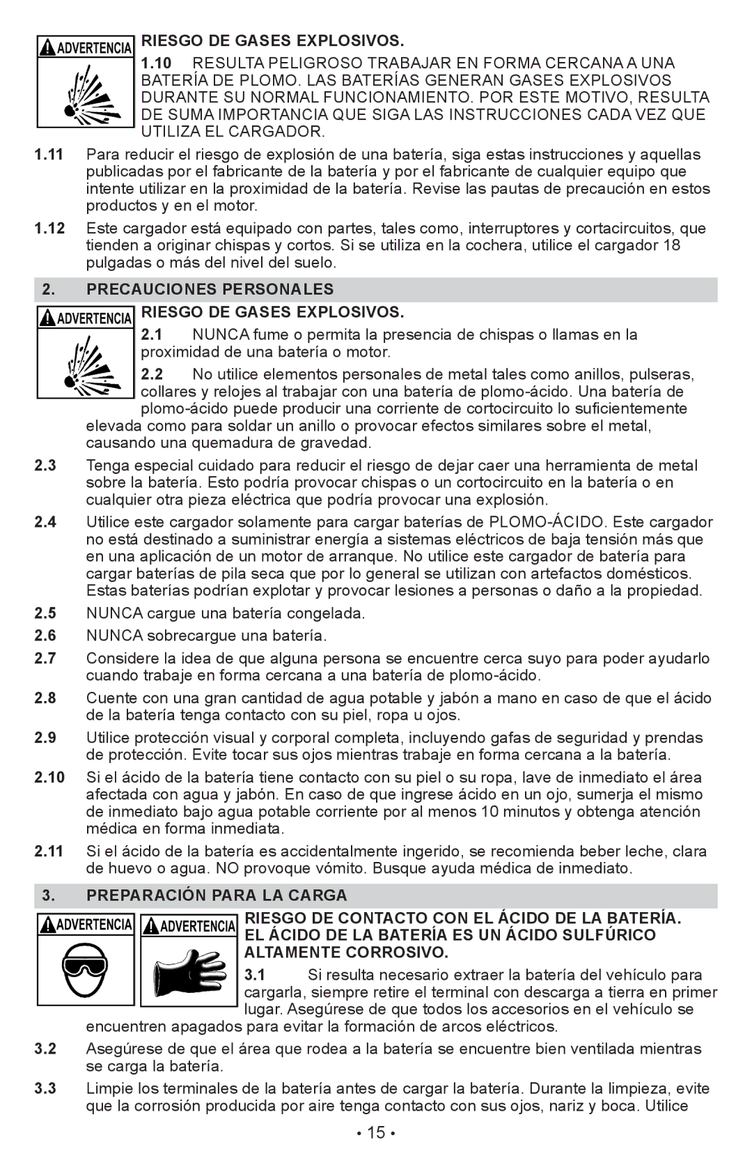 Schumacher XCS15, XC10, XC12, XC6 owner manual Precauciones Personales Riesgo DE Gases Explosivos 