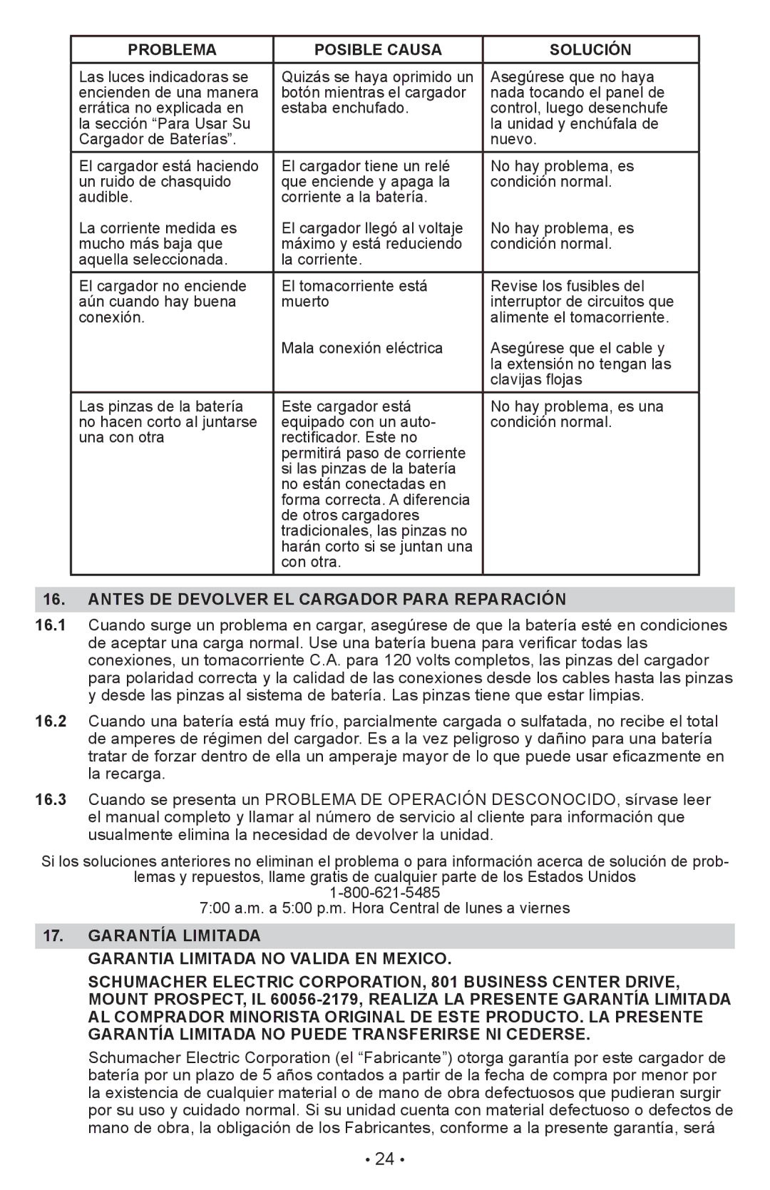 Schumacher XC10, XCS15, XC12, XC6 owner manual Antes DE Devolver EL Cargador Para Reparación 