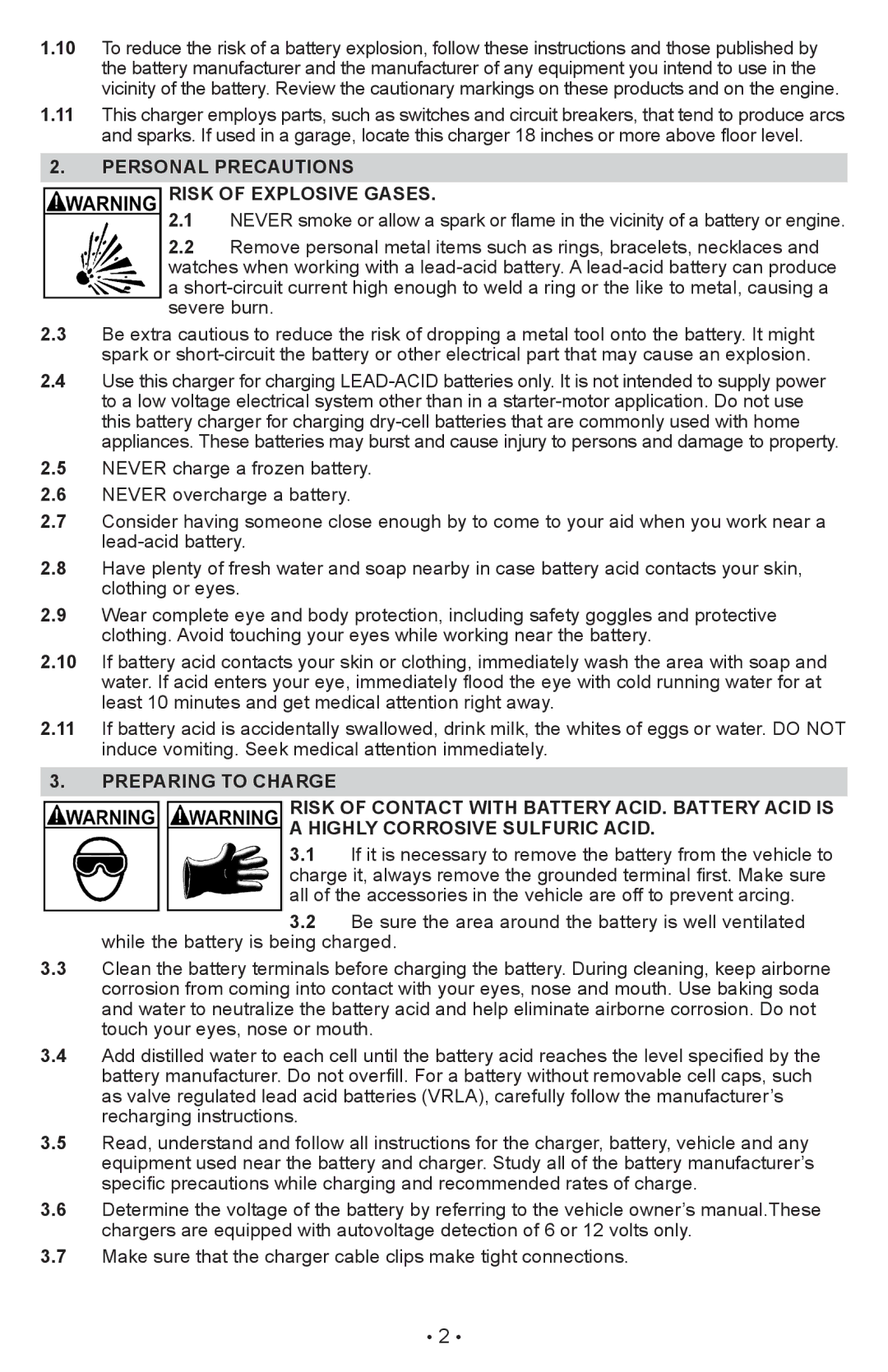 Schumacher XC6, XCS15, XC10, XC12 owner manual Personal Precautions Risk of Explosive Gases 