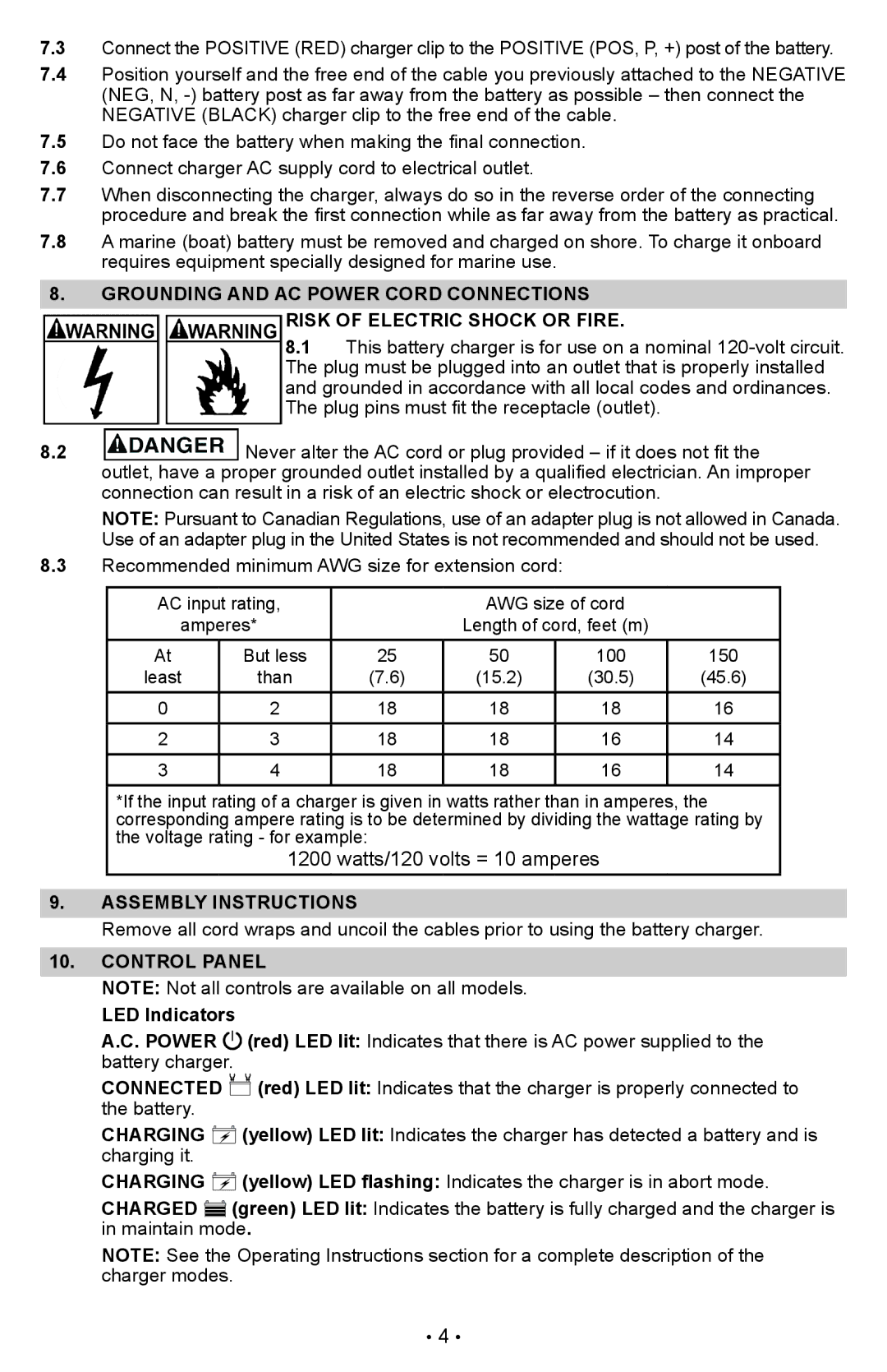 Schumacher XC10, XCS15, XC12, XC6 owner manual Risk of Electric Shock or Fire, Connected, Charging 