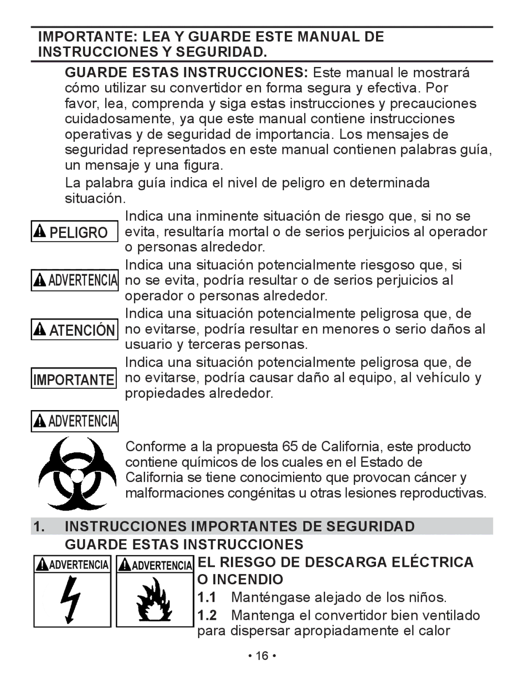 Schumacher XI41DU owner manual Advertencia, El riesgo de descarga eléctrica o incendio 