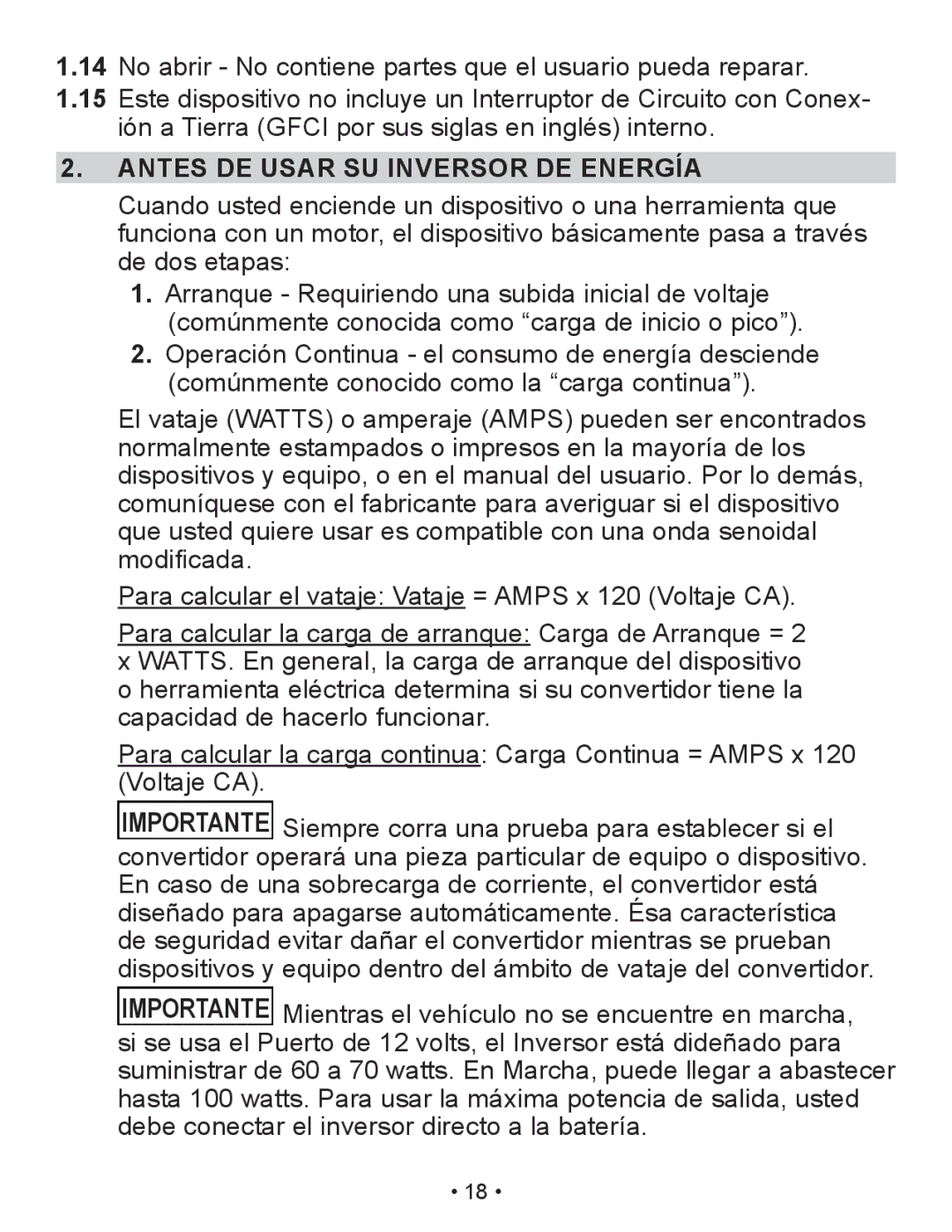 Schumacher XI41DU owner manual Antes DE Usar SU Inversor DE Energía 