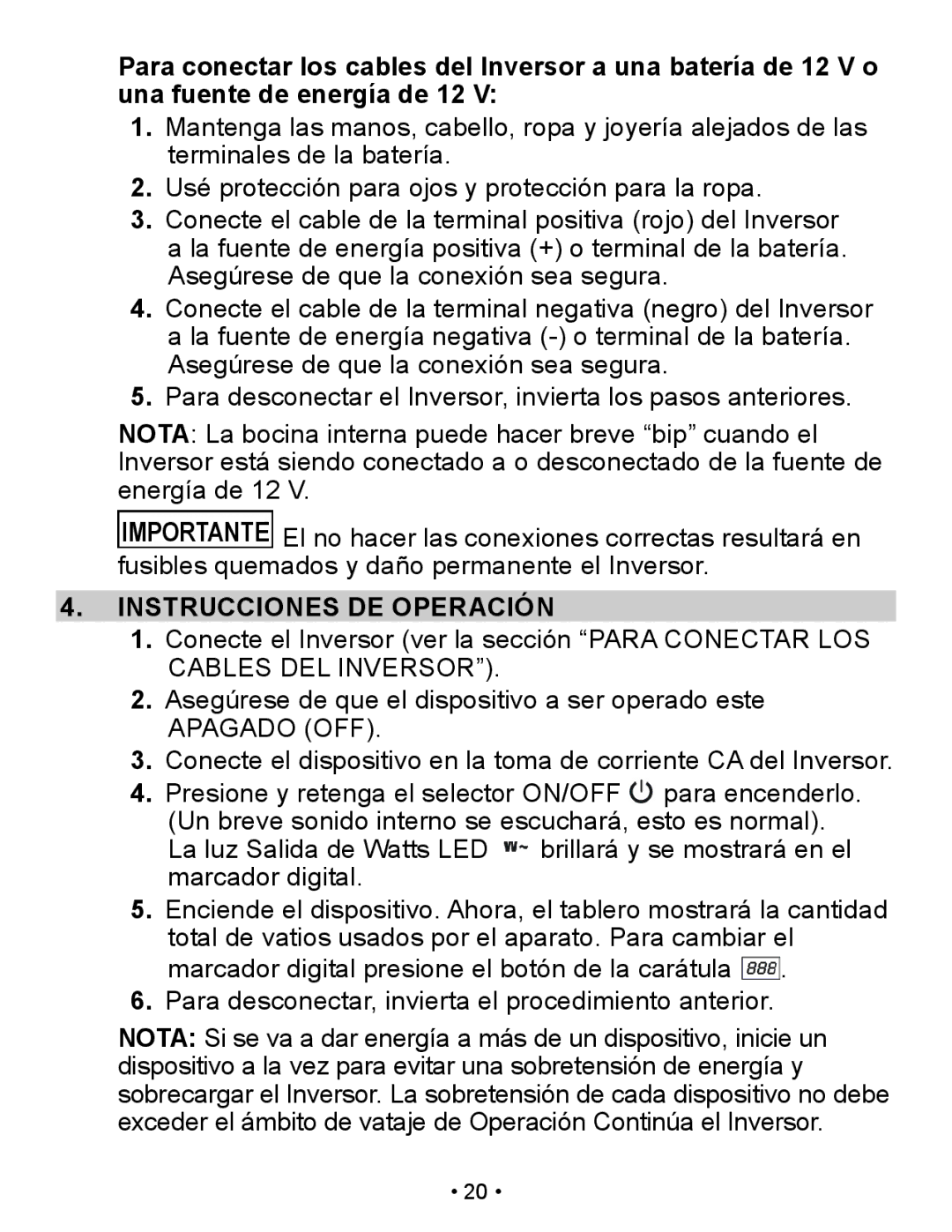 Schumacher XI41DU owner manual Instrucciones DE Operación 