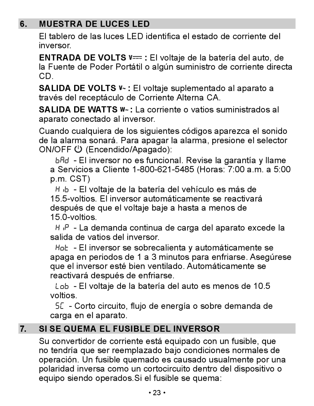 Schumacher XI41DU owner manual Muestra DE Luces LED, SI SE Quema EL Fusible DEL Inversor 