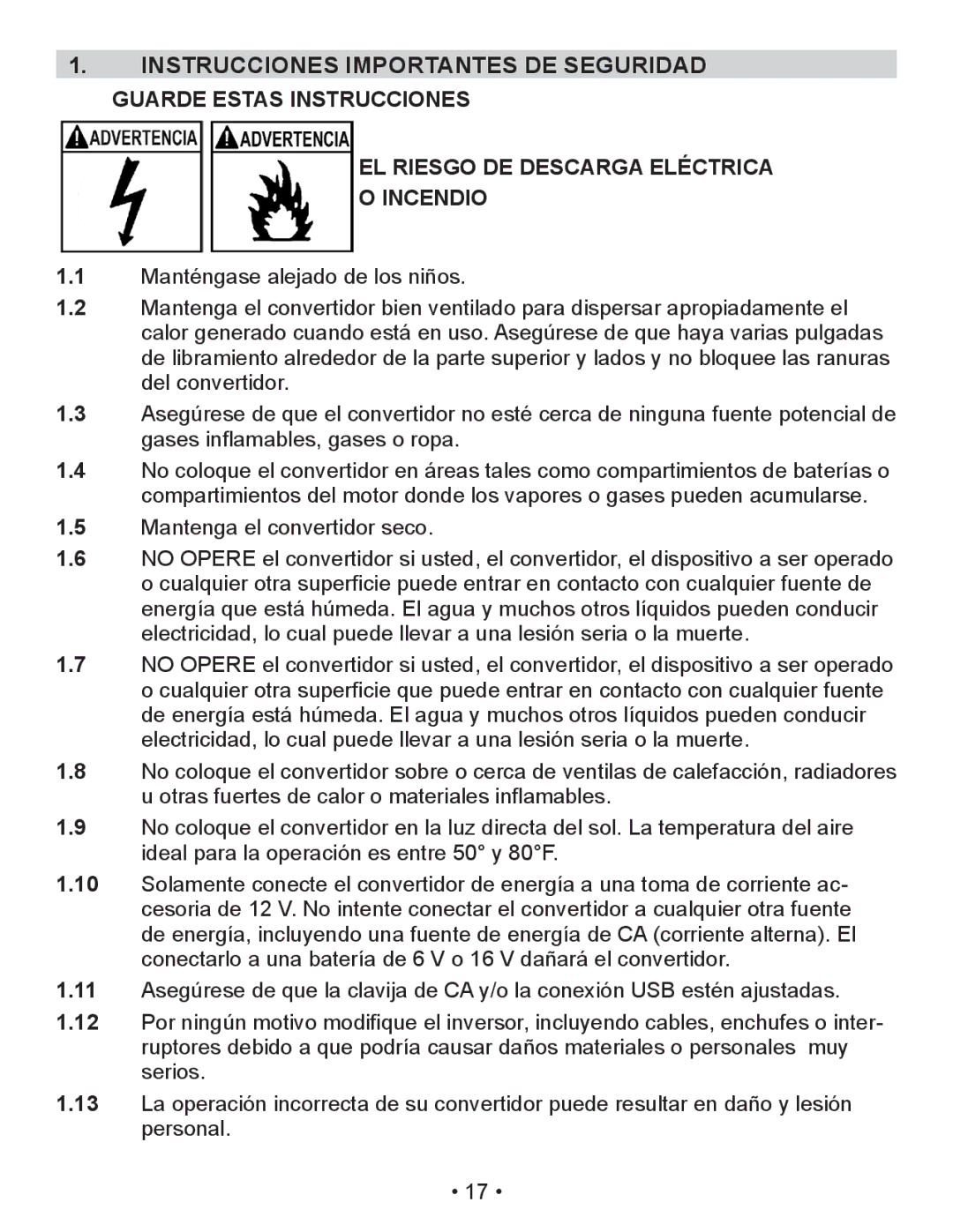 Schumacher XI41DU, XI75DU, XI50DU owner manual El riesgo de descarga eléctrica Incendio 