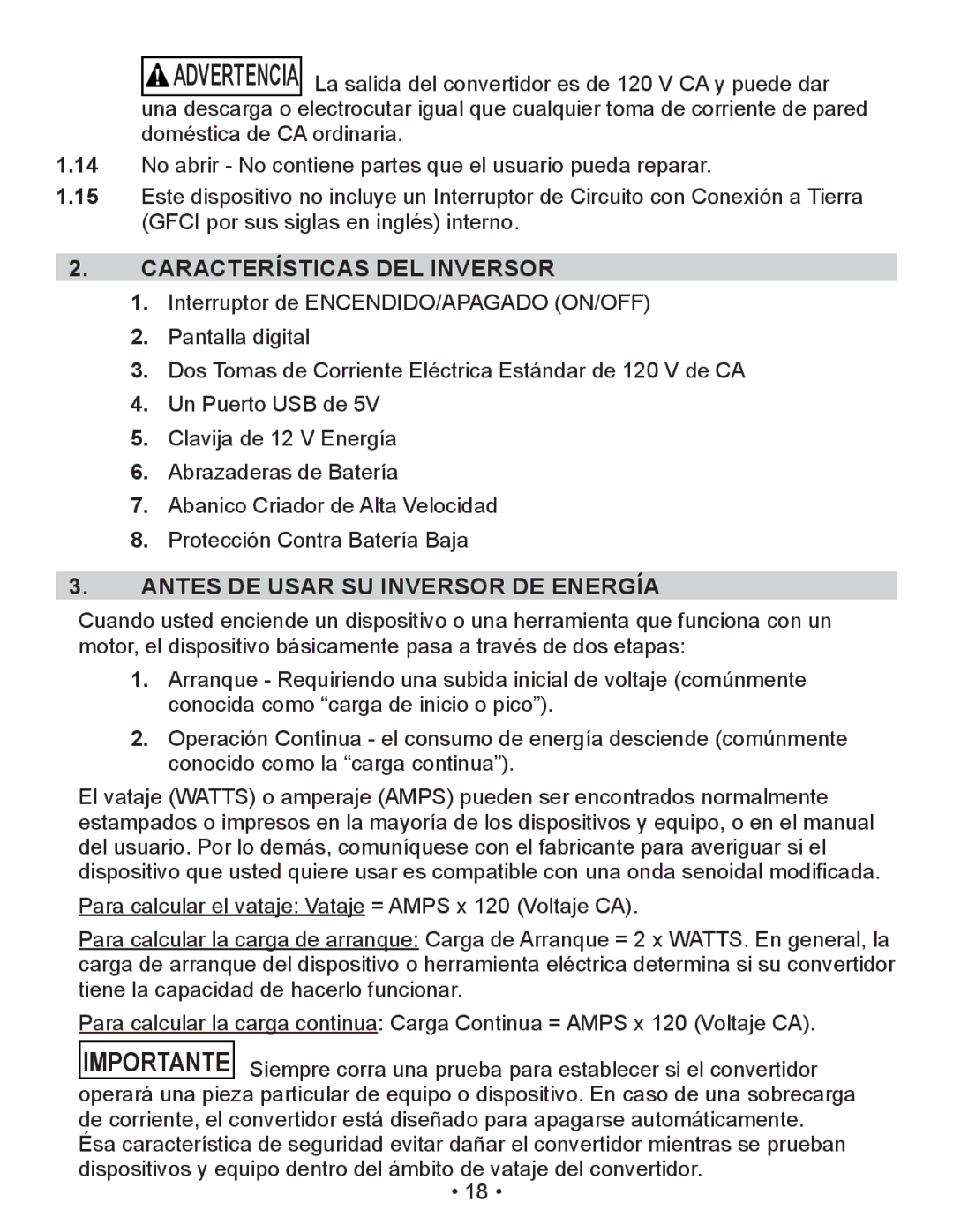 Schumacher XI75DU, XI50DU, XI41DU owner manual Características DEL Inversor, Antes DE Usar SU Inversor DE Energía 