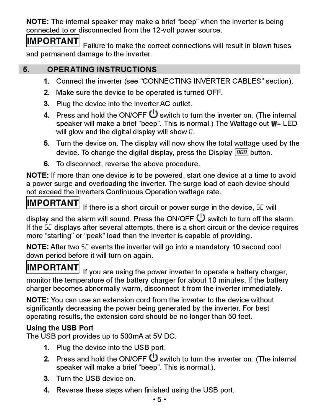 Schumacher XI41DU, XI75DU, XI50DU owner manual Operating Instructions, Using the USB Port 