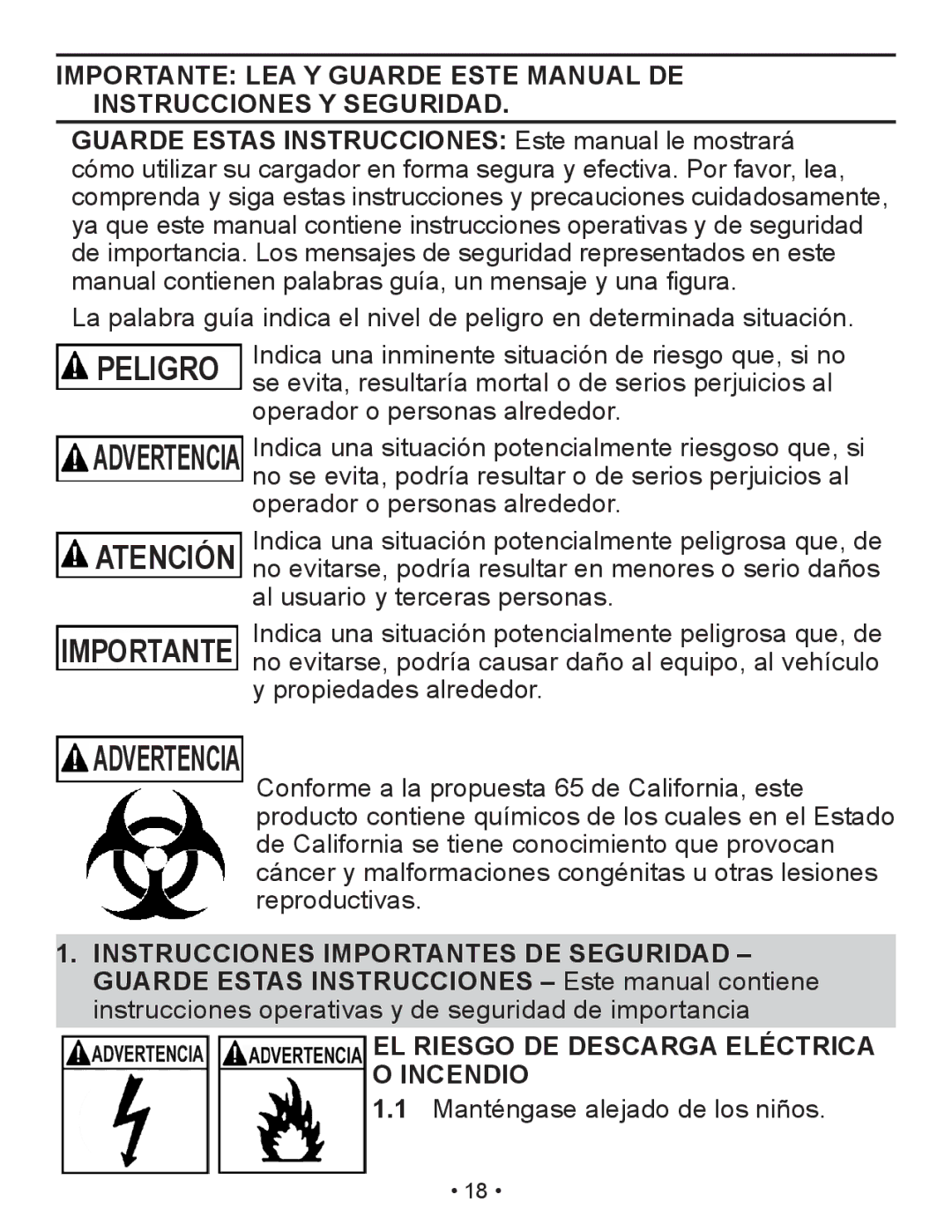 Schumacher XM1-5 owner manual Peligro, EL Riesgo DE Descarga Eléctrica Incendio 