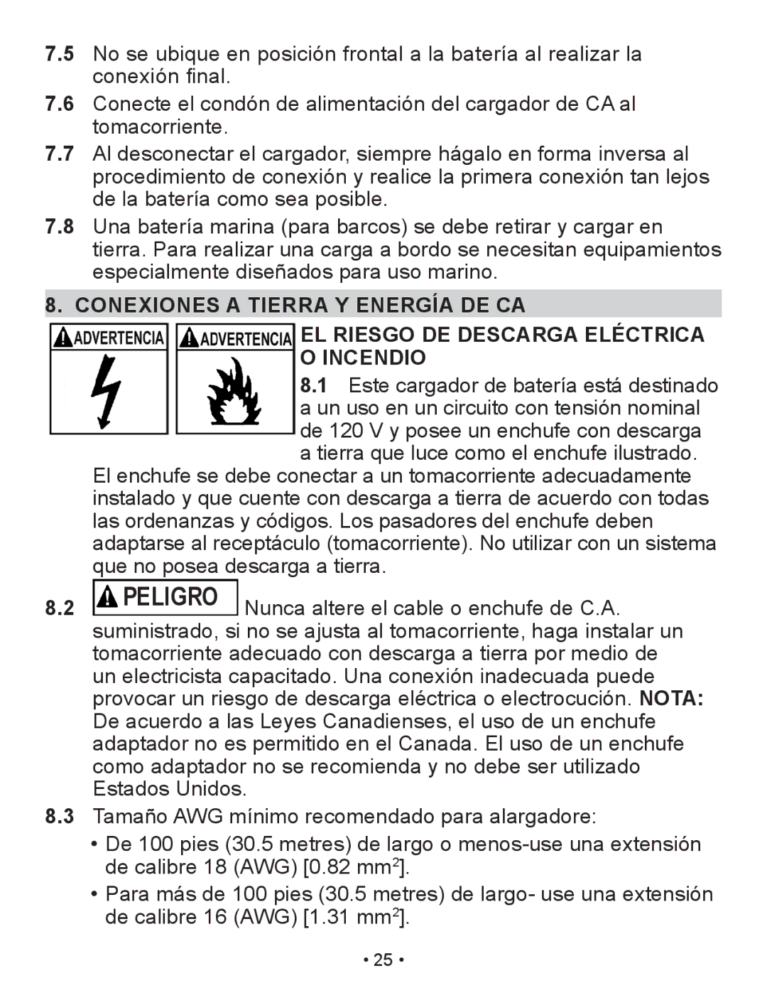 Schumacher XM1-5 owner manual Conexiones a tierra y energía de CA, EL Riesgo DE Descarga Eléctrica O Incendio 