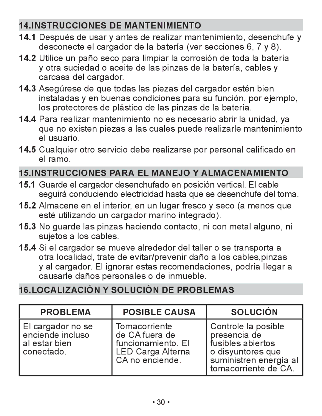 Schumacher XM1-5 owner manual Instrucciones DE Mantenimiento, Instrucciones Para EL Manejo Y Almacenamiento 