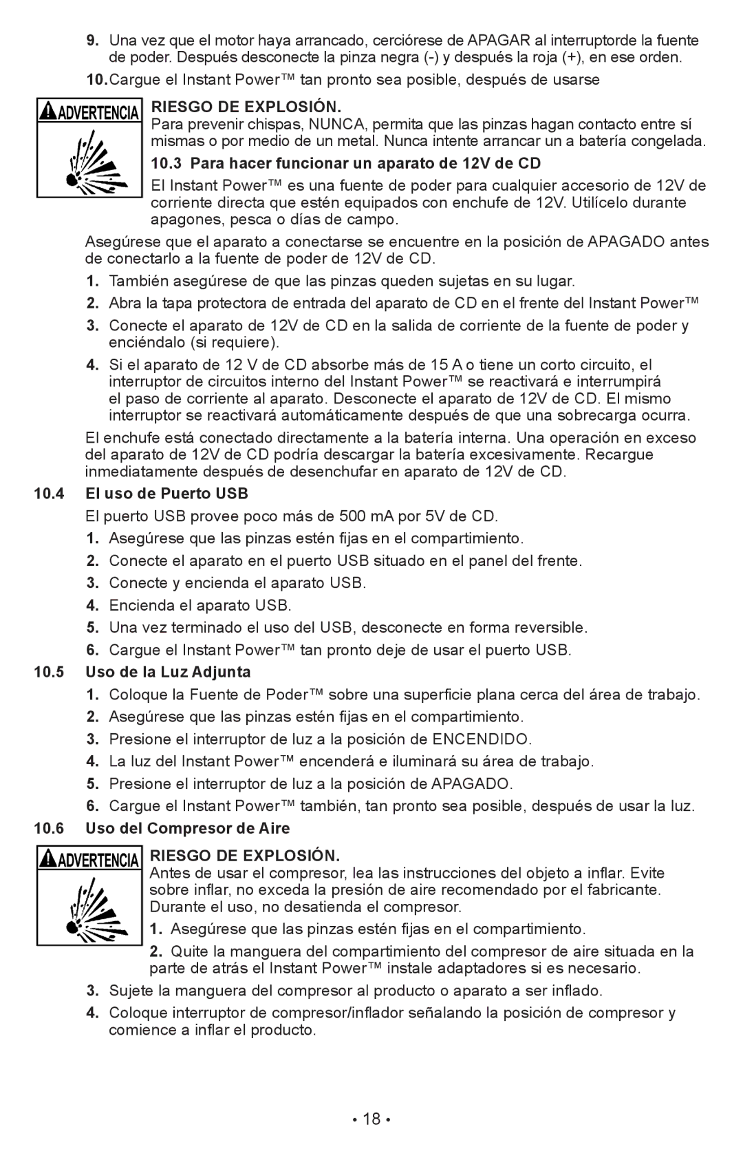 Schumacher XP2260 owner manual Para hacer funcionar un aparato de 12V de CD, El uso de Puerto USB, Uso de la Luz Adjunta 