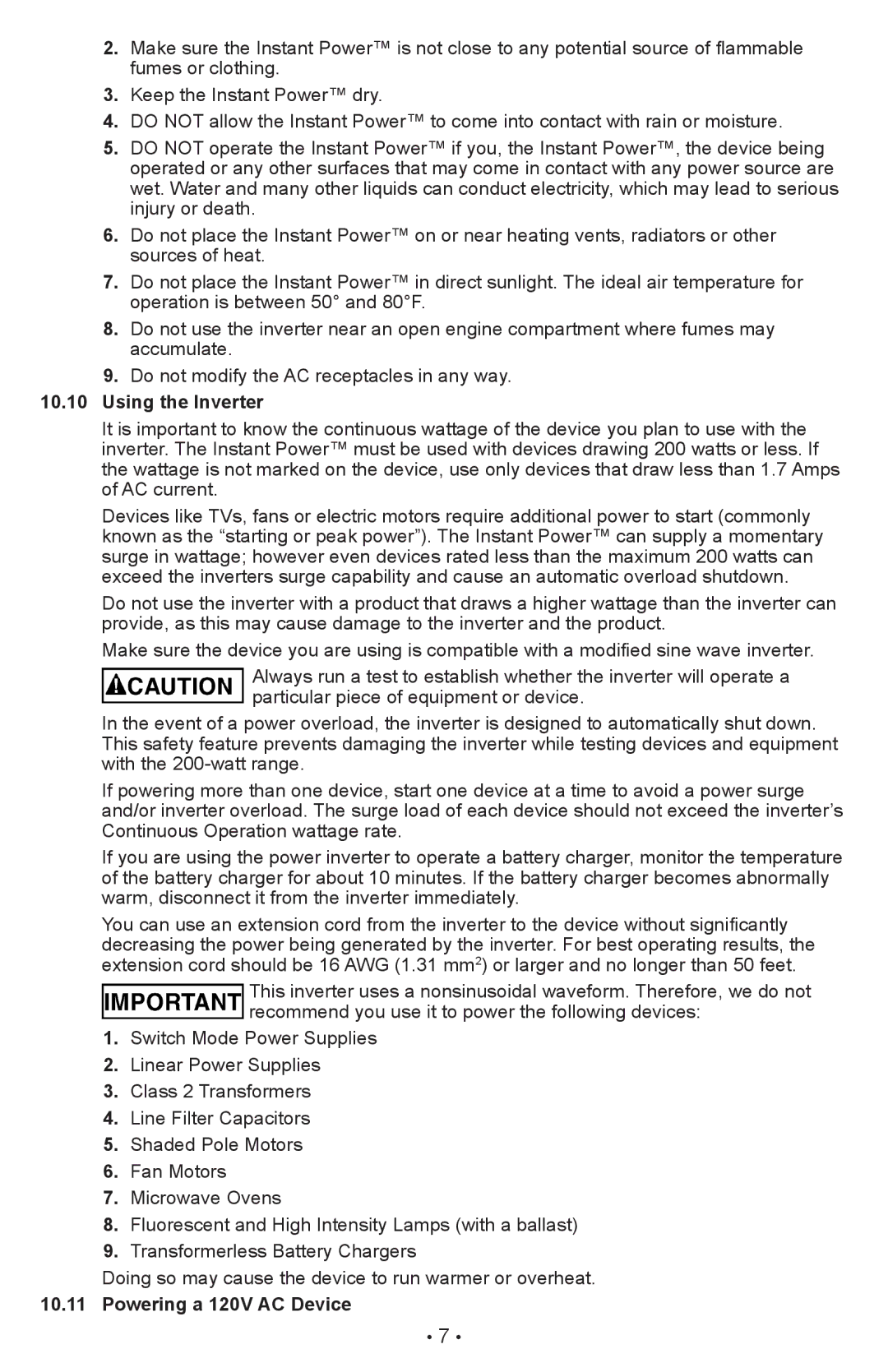 Schumacher XP2260 owner manual Using the Inverter, Powering a 120V AC Device 