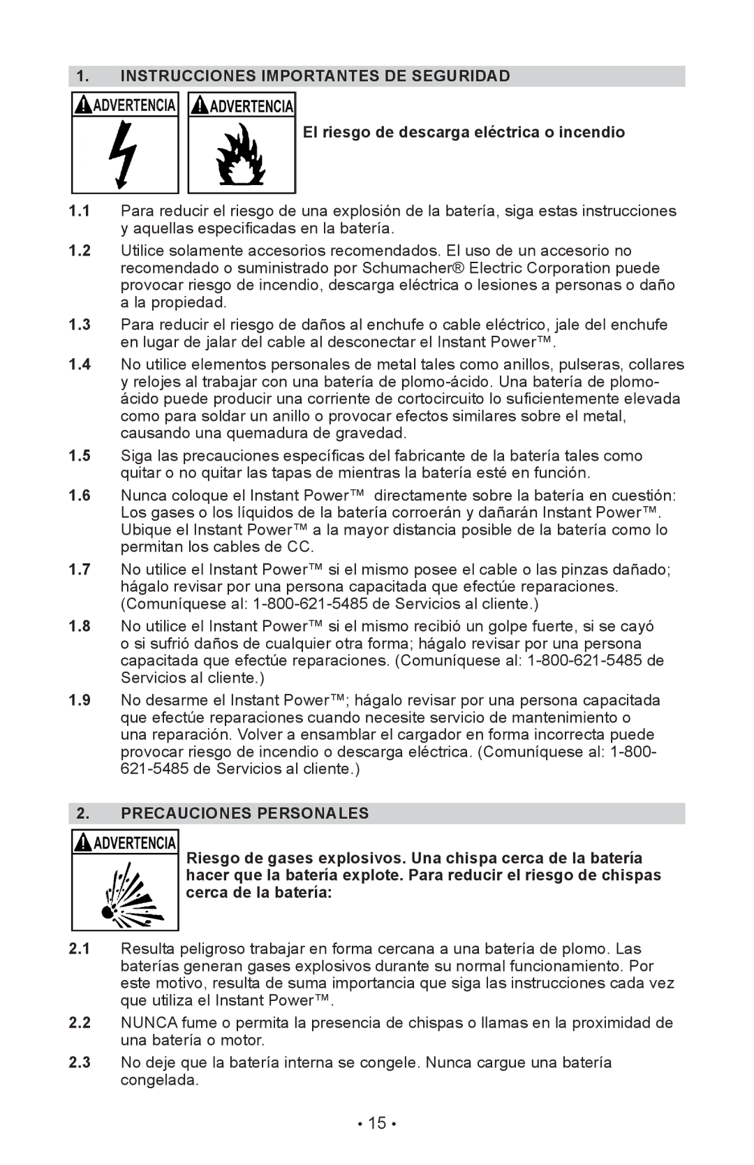 Schumacher XP2260 owner manual Instrucciones Importantes DE Seguridad, El riesgo de descarga eléctrica o incendio 