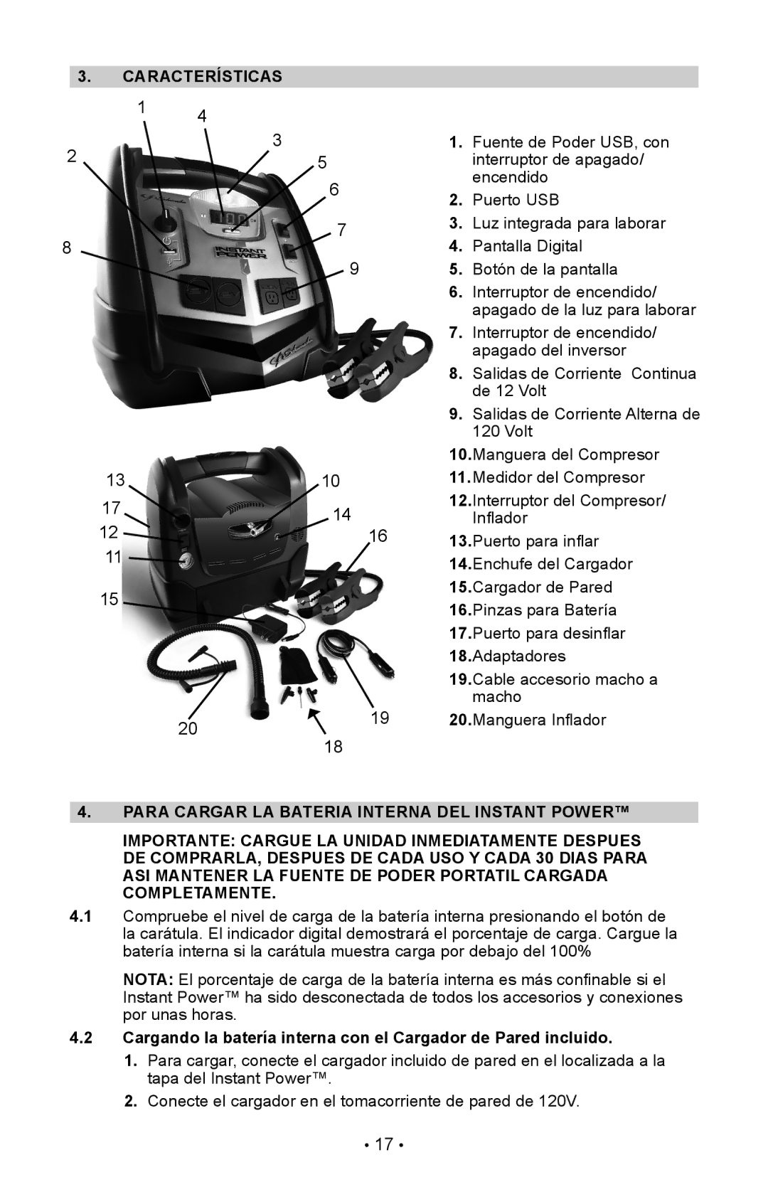 Schumacher XP2260 owner manual Características 