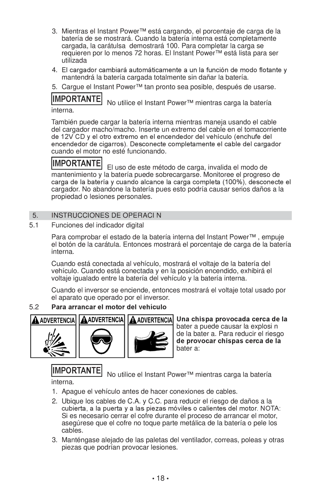 Schumacher XP2260 owner manual Instrucciones DE Operación, Funciones del indicador digital 