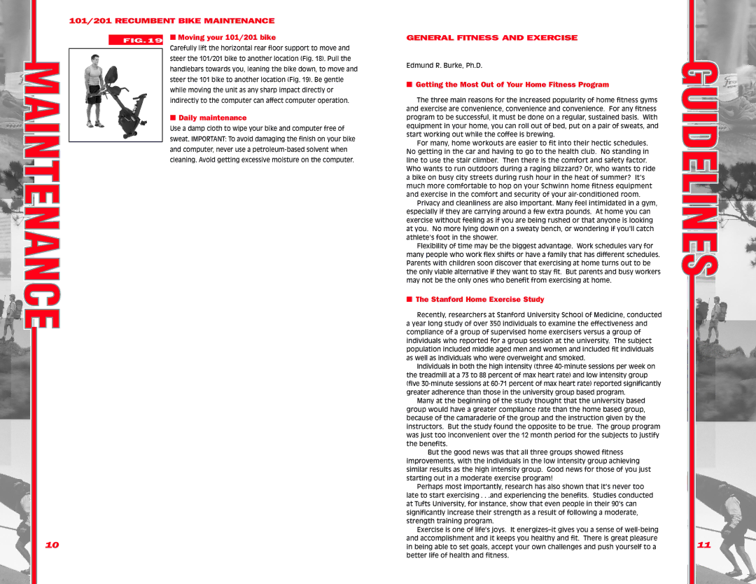 Schwinn manual 101/201 Recumbent Bike Maintenance, Daily maintenance, General Fitness and Exercise 