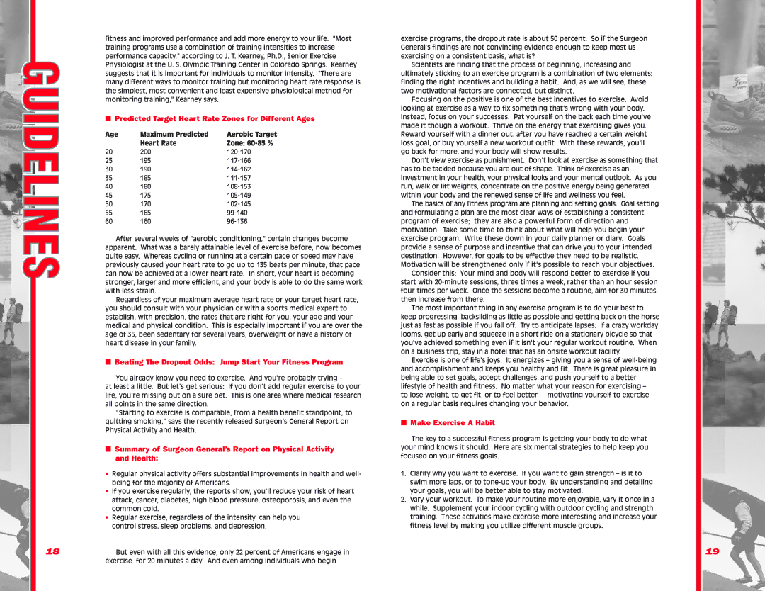 Schwinn 103/203 manual Predicted Target Heart Rate Zones for Different Ages, Make Exercise a Habit 