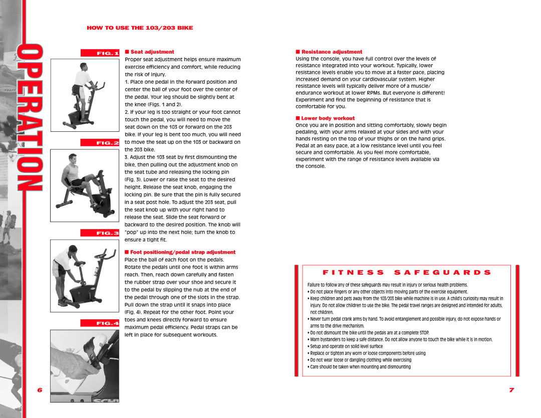 Schwinn manual HOW to USE the 103/203 Bike, Seat adjustment, Resistance adjustment, Lower body workout 