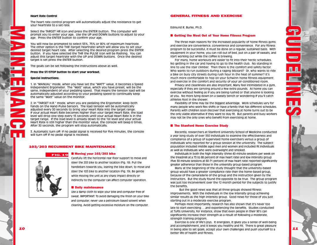 Schwinn manual 103/203 Recumbent Bike Maintenance, Daily maintenance, General Fitness and Exercise 