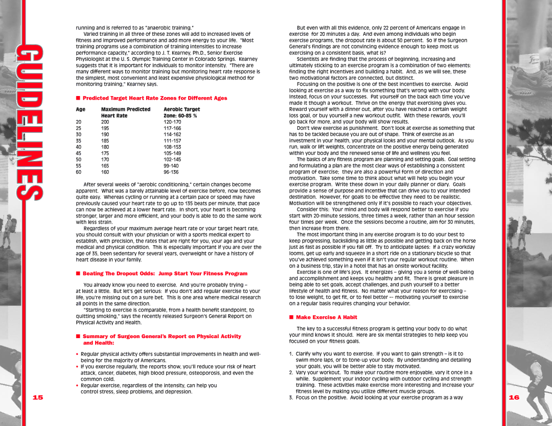 Schwinn 117P/217P manual Predicted Target Heart Rate Zones for Different Ages, Make Exercise a Habit 