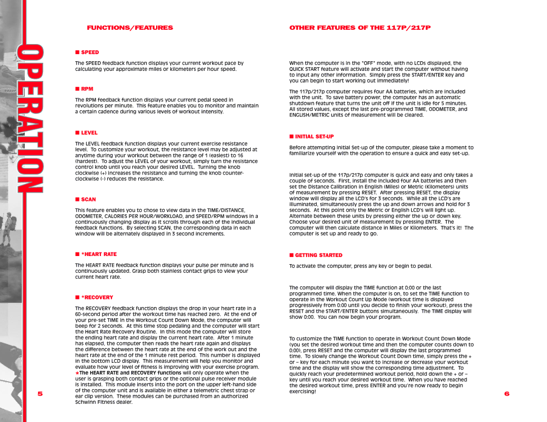 Schwinn manual Other Features of the 117P/217P 