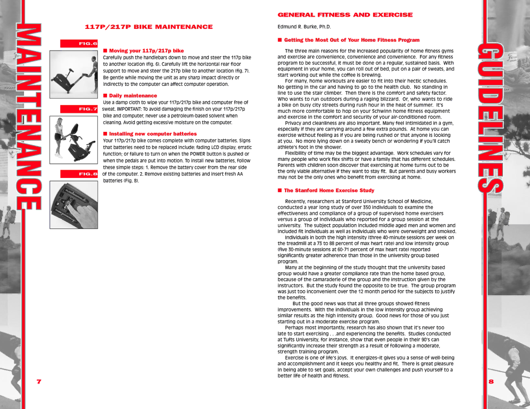 Schwinn manual 117P/217P Bike Maintenance, General Fitness and Exercise 